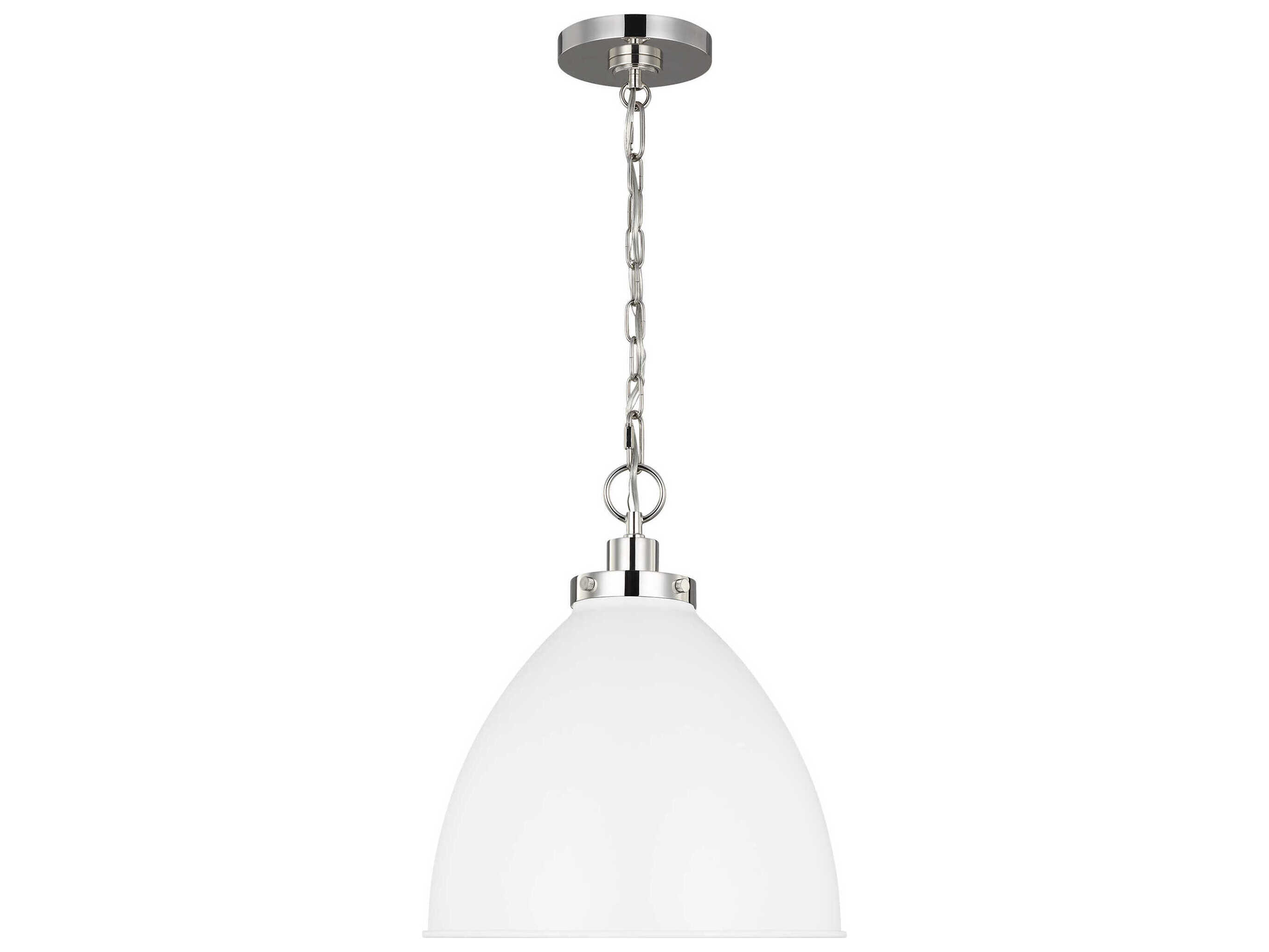 Visual Comfort Studio Wellfleet 1-Light Matte White Polished Nickel Dome Pendant