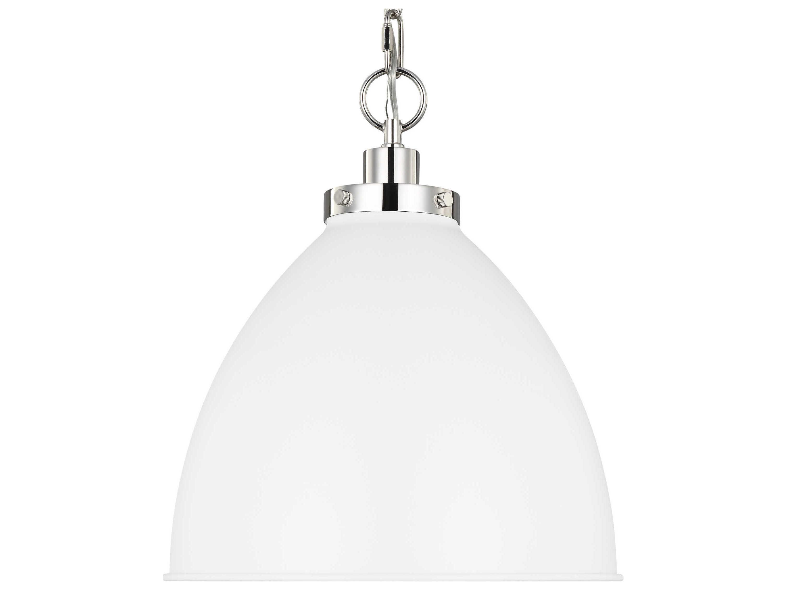 Visual Comfort Studio Wellfleet 1-Light Matte White Polished Nickel Dome Pendant