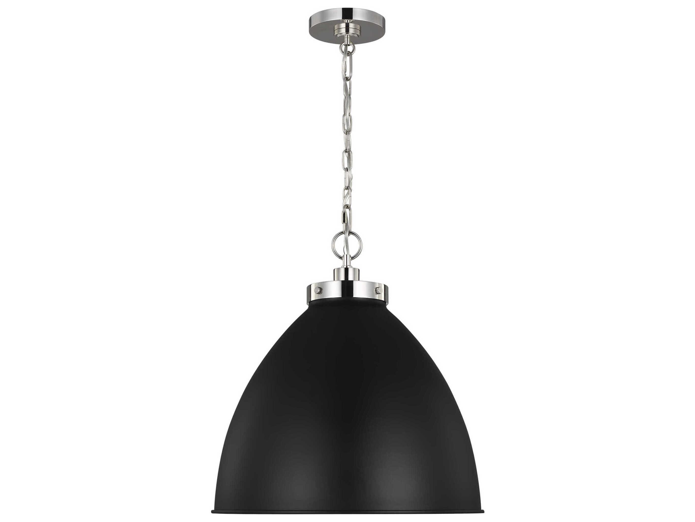 Visual Comfort Studio Wellfleet 1-Light Midnight Black Polished Nickel Dome Pendant