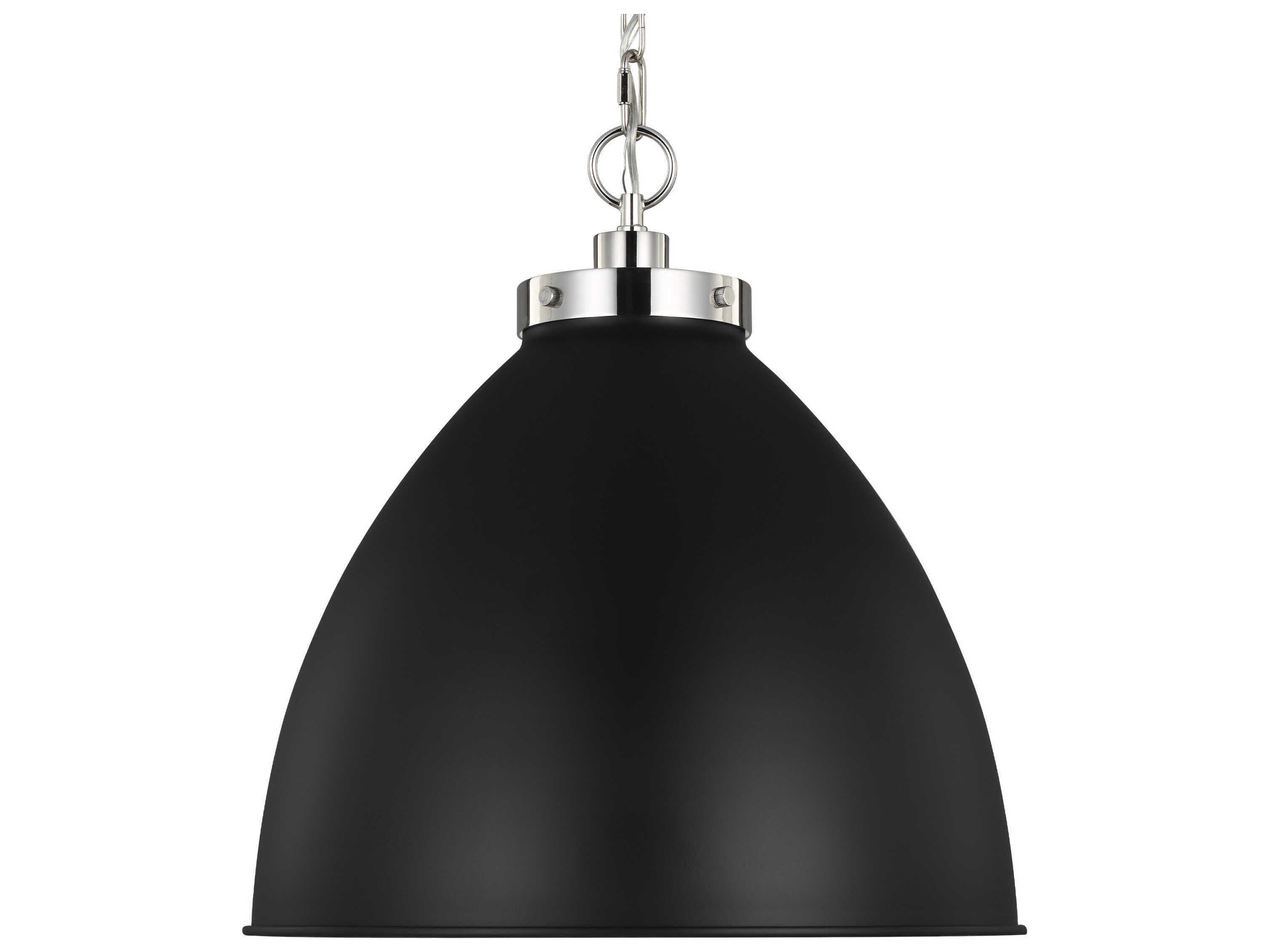 Visual Comfort Studio Wellfleet 1-Light Midnight Black Polished Nickel Dome Pendant