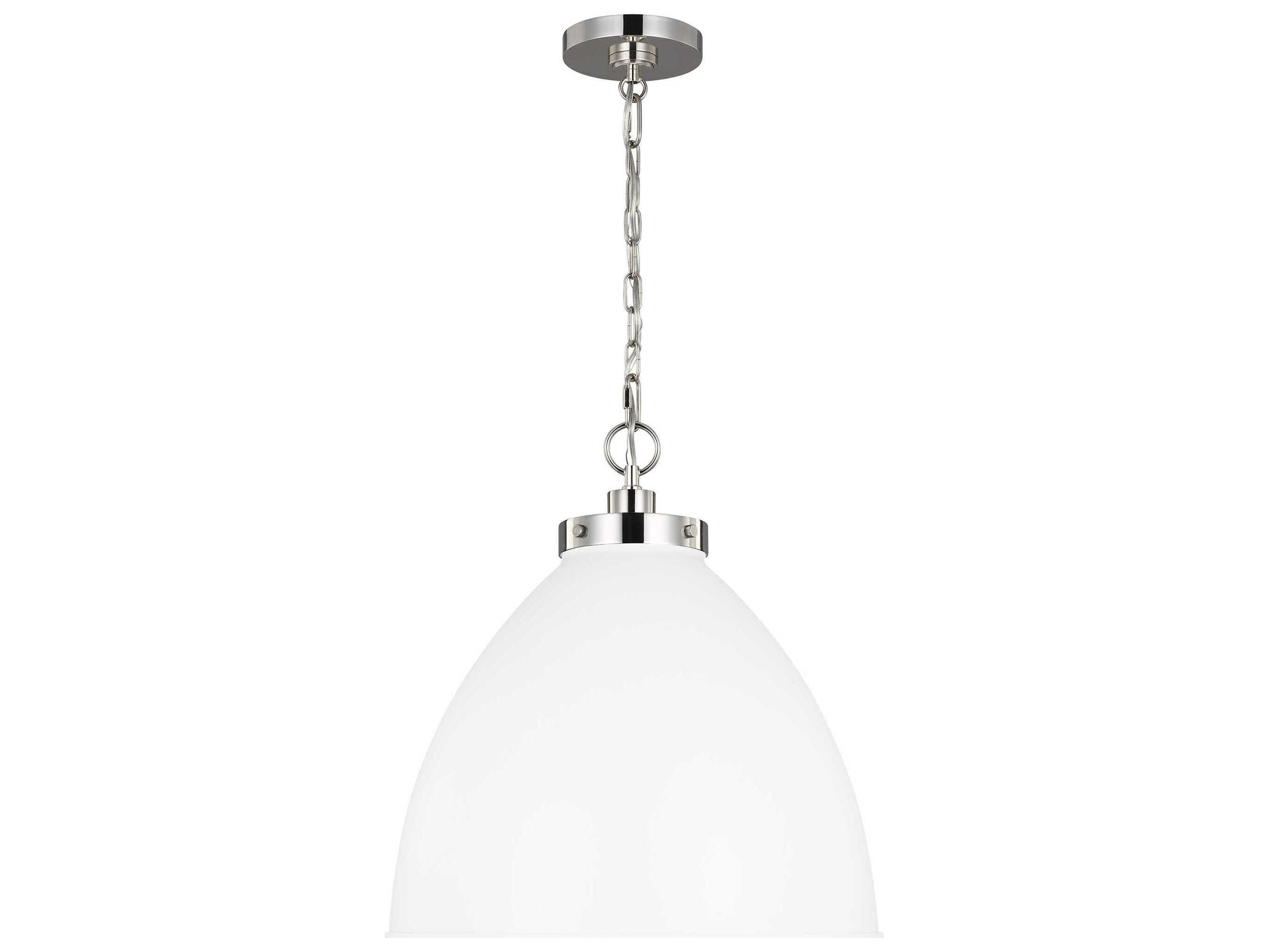 Visual Comfort Studio Wellfleet 1-Light Matte White Polished Nickel Dome Pendant