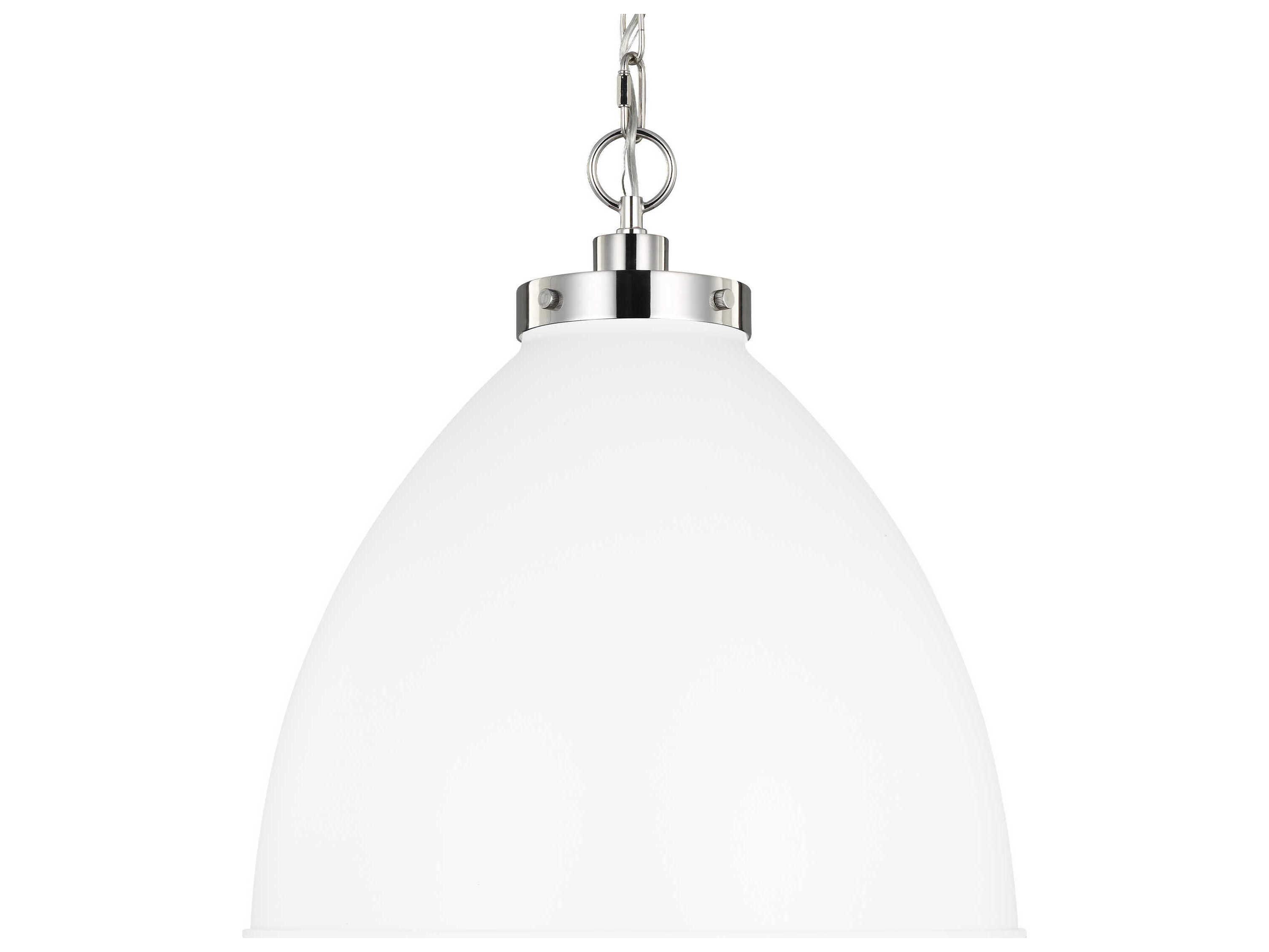 Visual Comfort Studio Wellfleet 1-Light Matte White Polished Nickel Dome Pendant