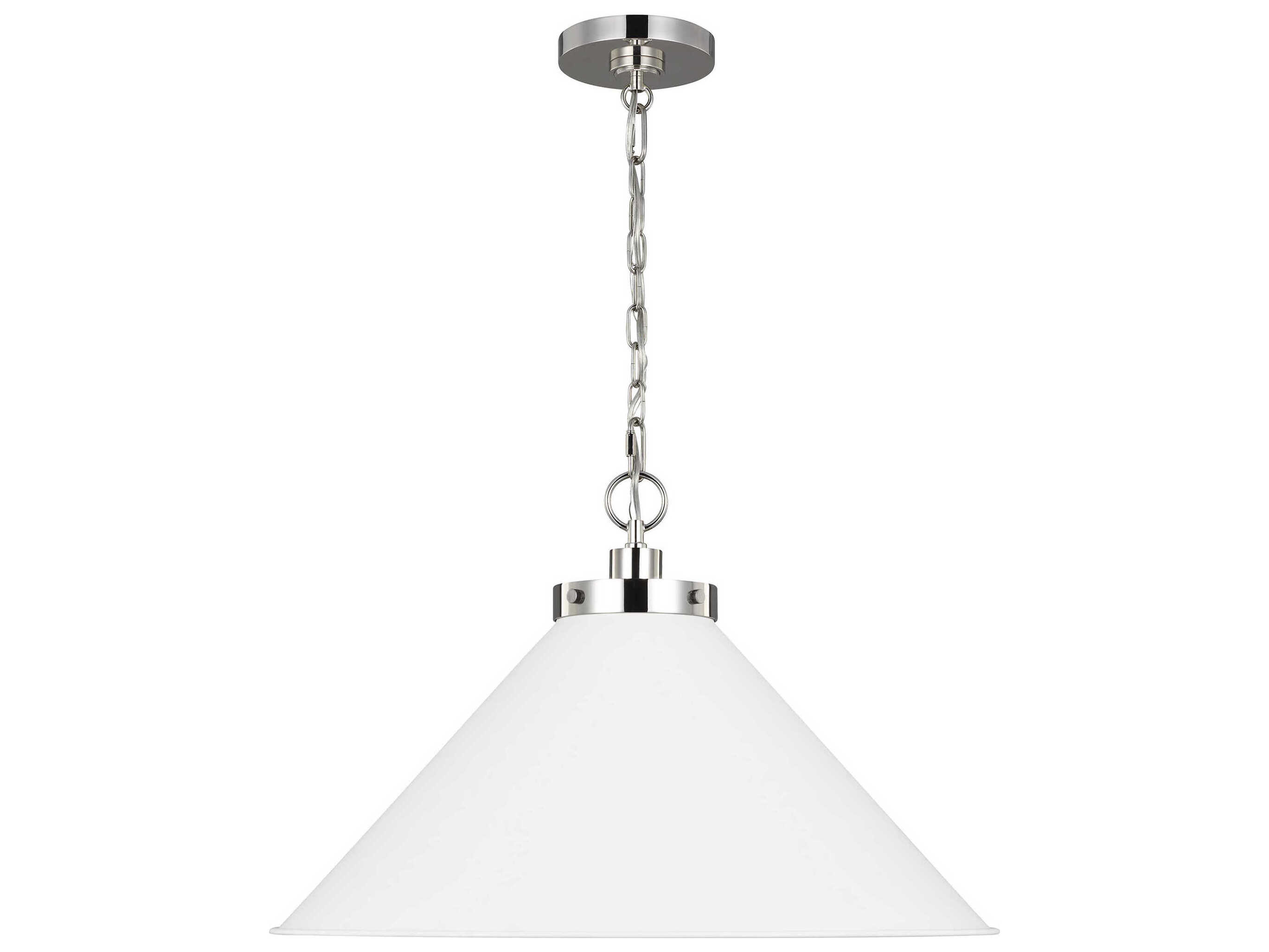 Visual Comfort Studio Wellfleet 1-Light Matte White Polished Nickel Pendant