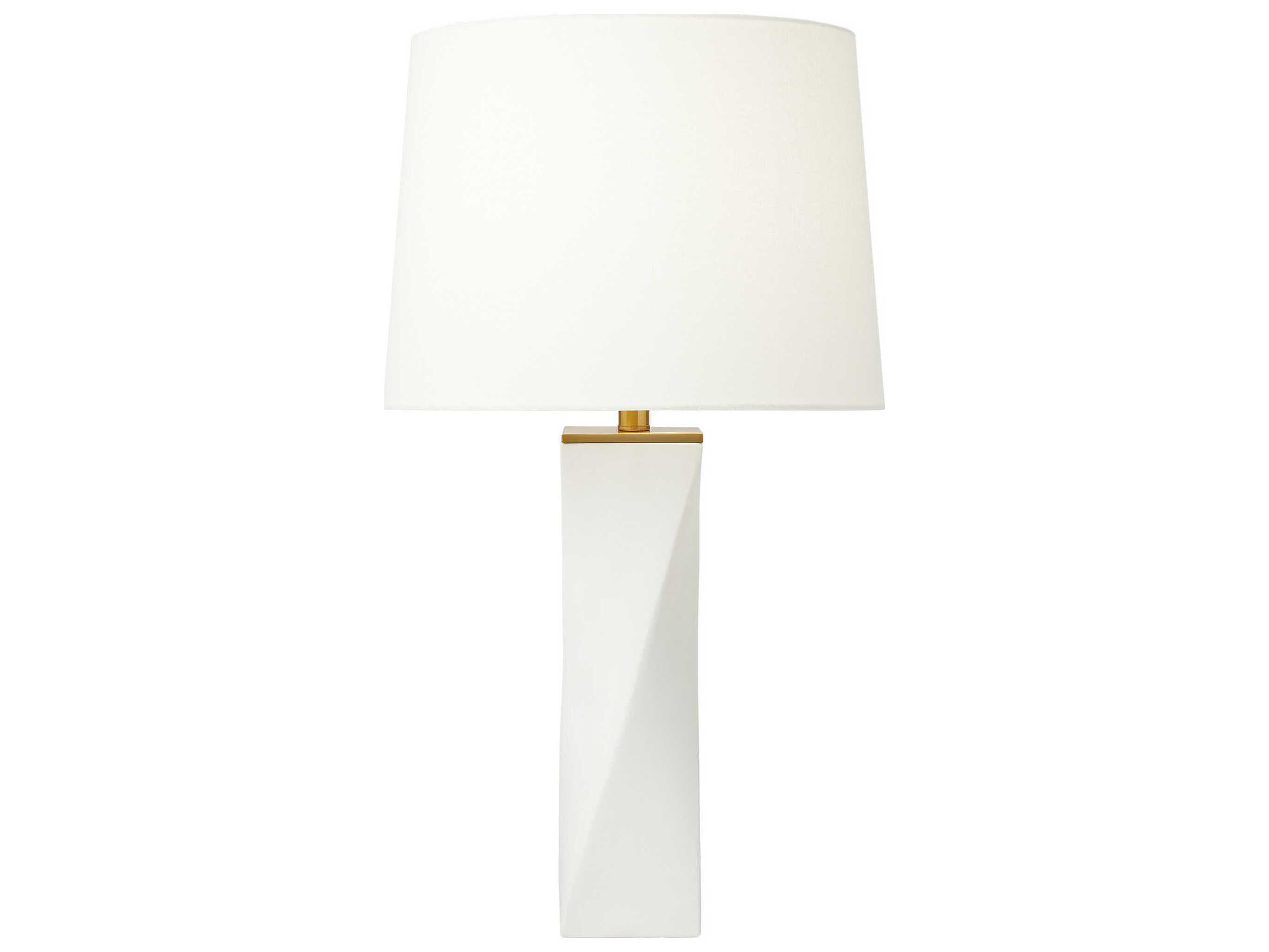Visual Comfort Studio Lagos White Leather Linen Fabric Buffet Lamp