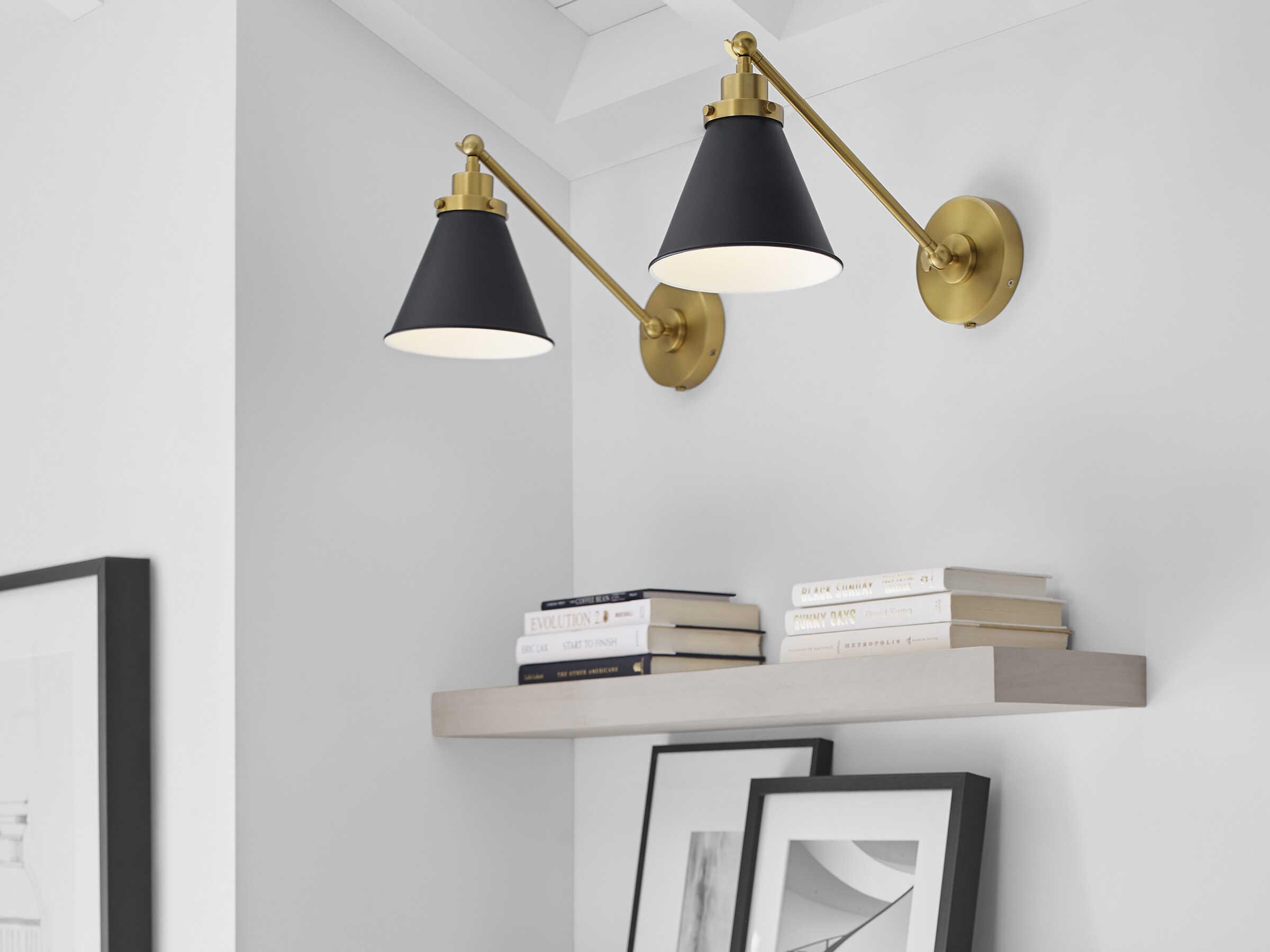 Visual Comfort Studio Wellfleet 1-Light Midnight Black Burnished Brass Swing Wall Sconce