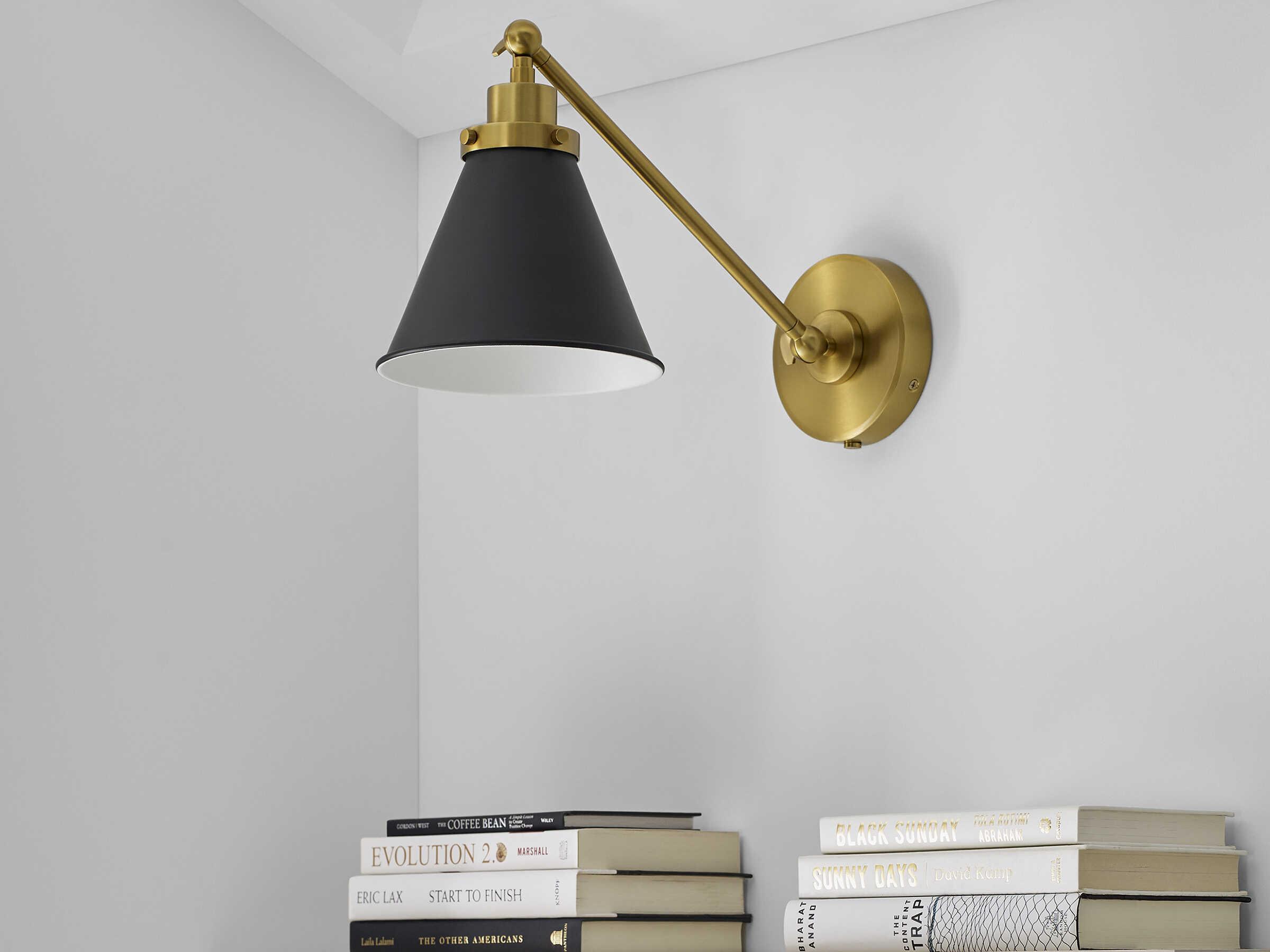 Visual Comfort Studio Wellfleet 1-Light Midnight Black Burnished Brass Swing Wall Sconce