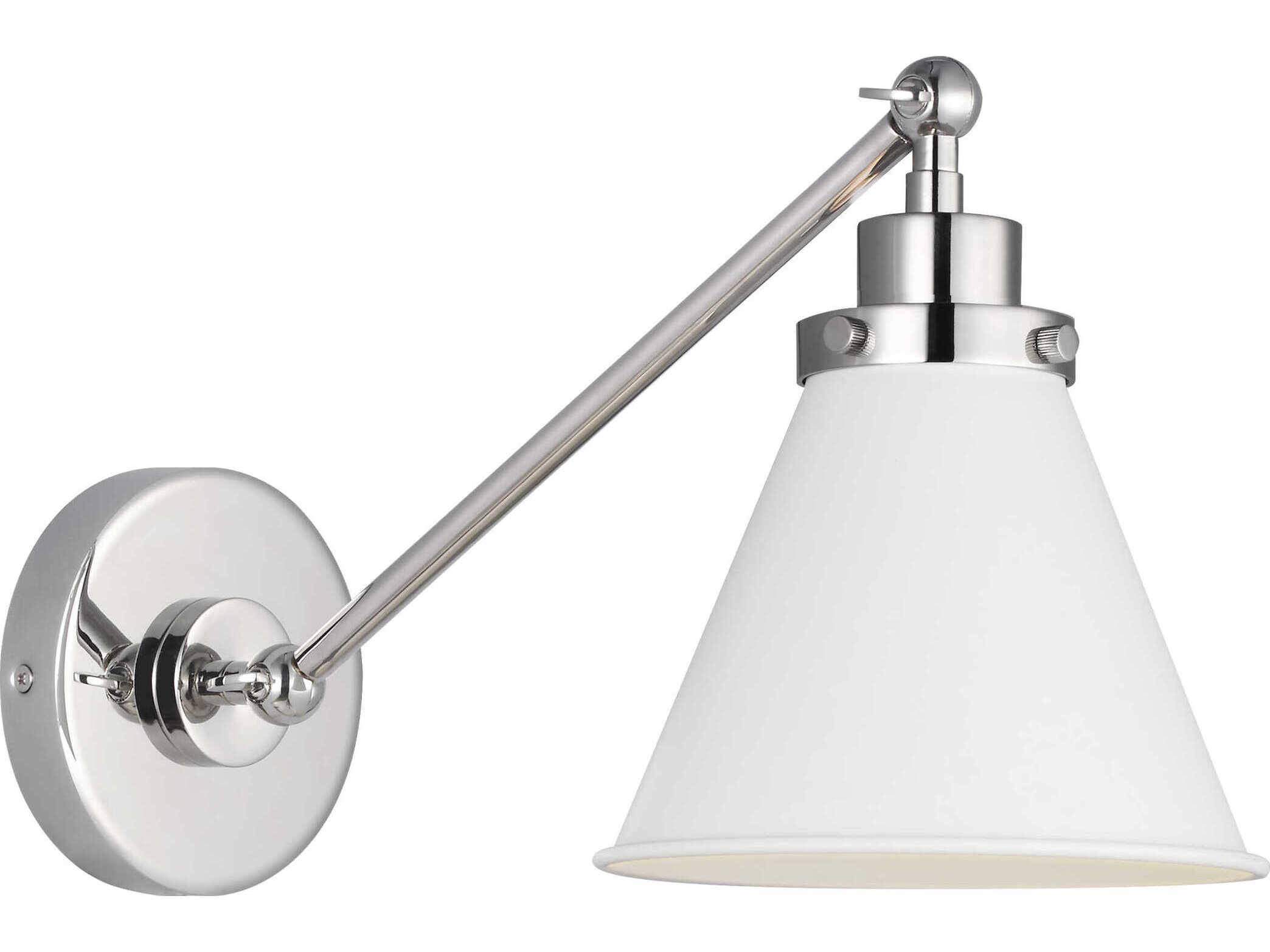 Visual Comfort Studio Wellfleet 1-Light Matte White Polished Nickel Swing Wall Sconce