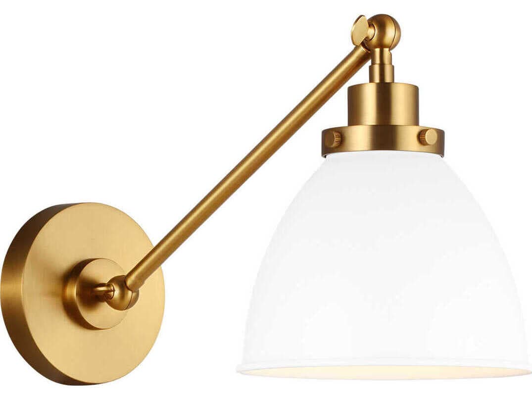 Visual Comfort Studio Wellfleet 1-Light Matte White Burnished Brass Swing Wall Sconce