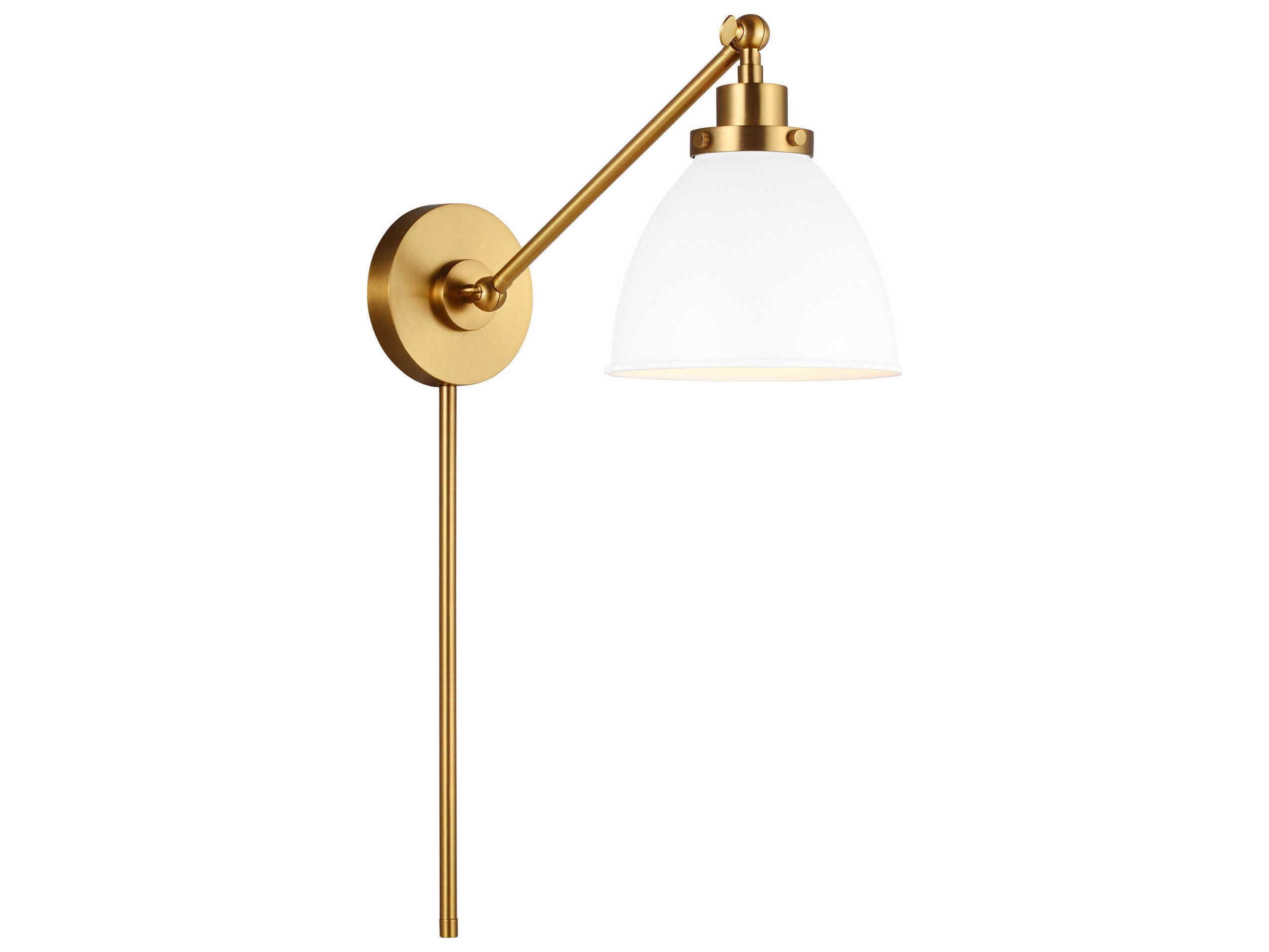 Visual Comfort Studio Wellfleet 1-Light Matte White Burnished Brass Swing Wall Sconce