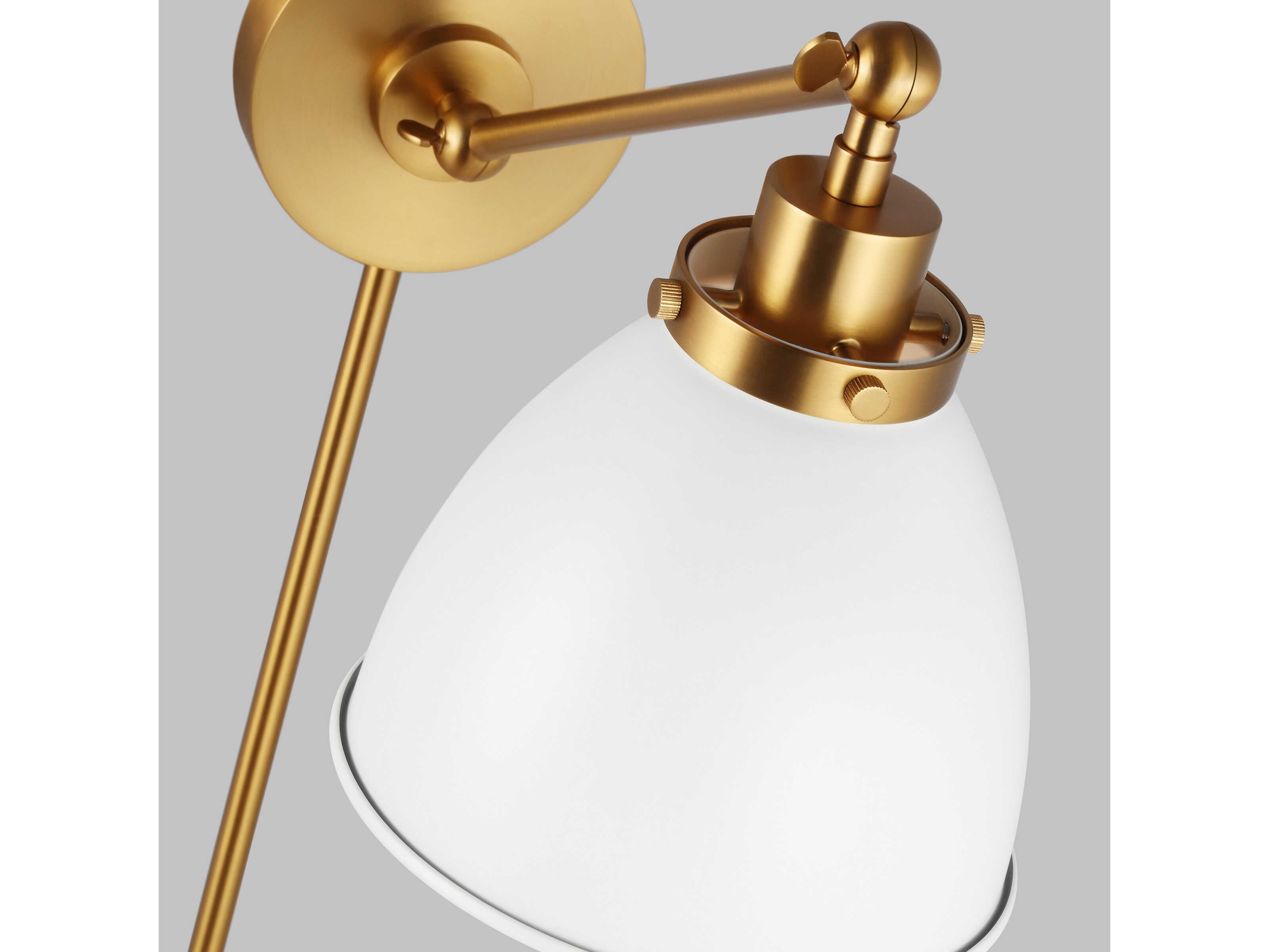 Visual Comfort Studio Wellfleet 1-Light Matte White Burnished Brass Swing Wall Sconce