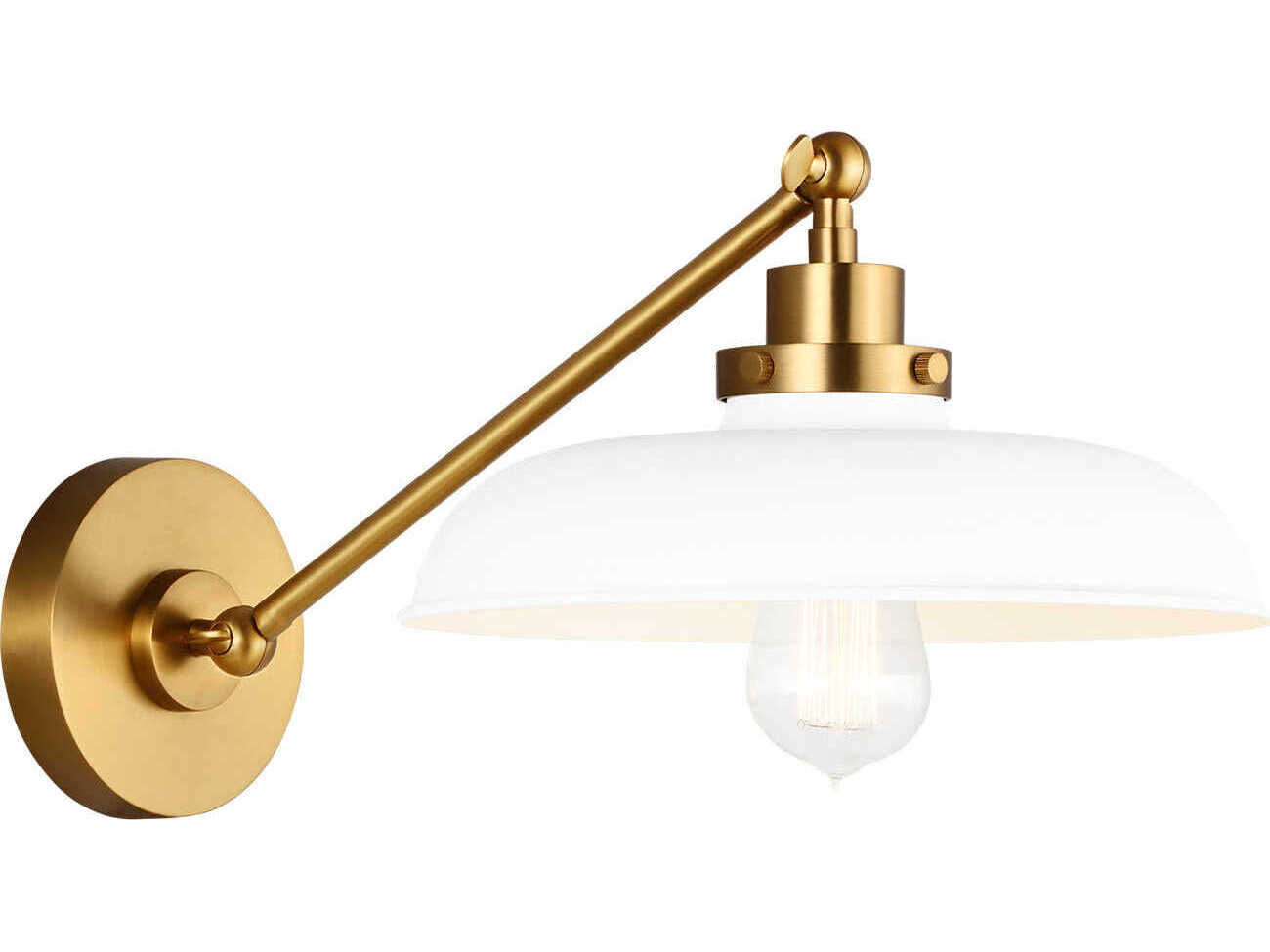 Visual Comfort Studio Wellfleet 1-Light Matte White Burnished Brass Swing Wall Sconce