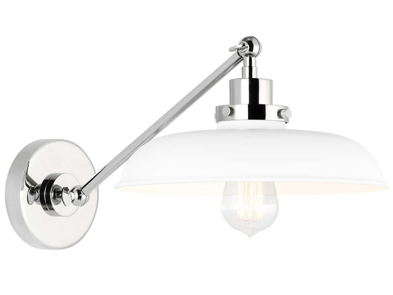 Visual Comfort Studio Wellfleet 1-Light Matte White Polished Nickel Swing Wall Sconce