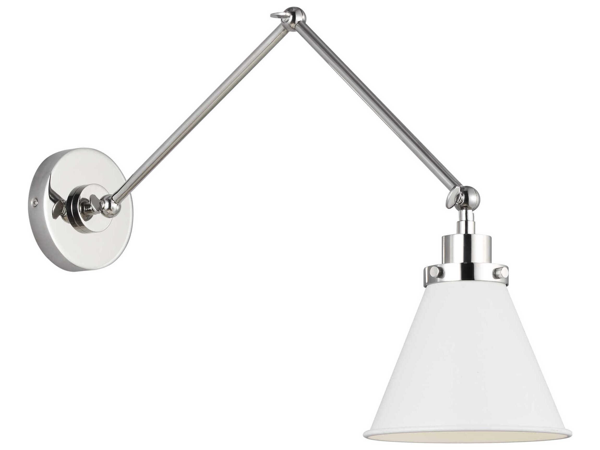 Visual Comfort Studio Wellfleet 1-Light Matte White Polished Nickel Swing Wall Sconce