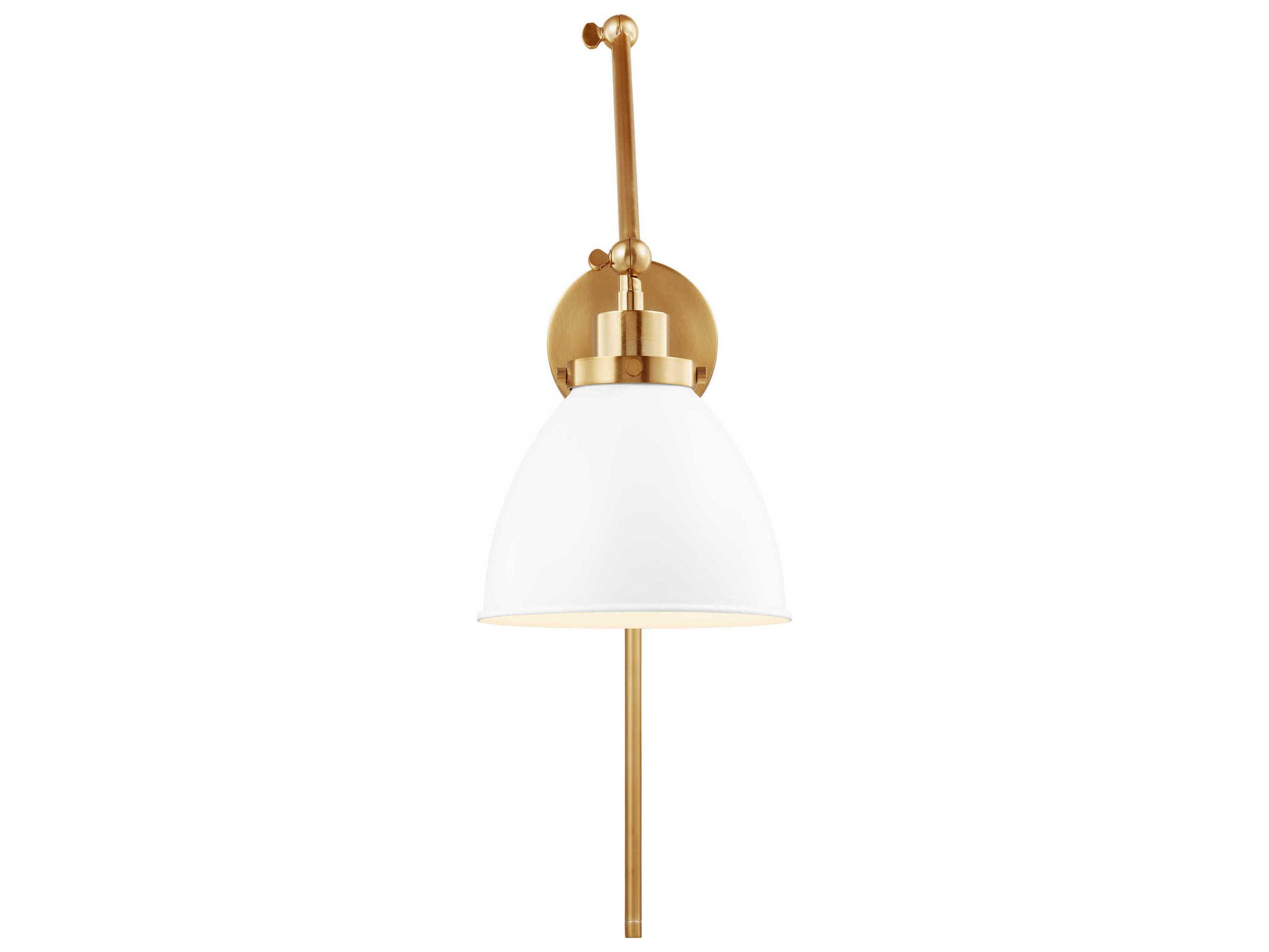 Visual Comfort Studio Wellfleet 1-Light Matte White Burnished Brass Swing Wall Sconce