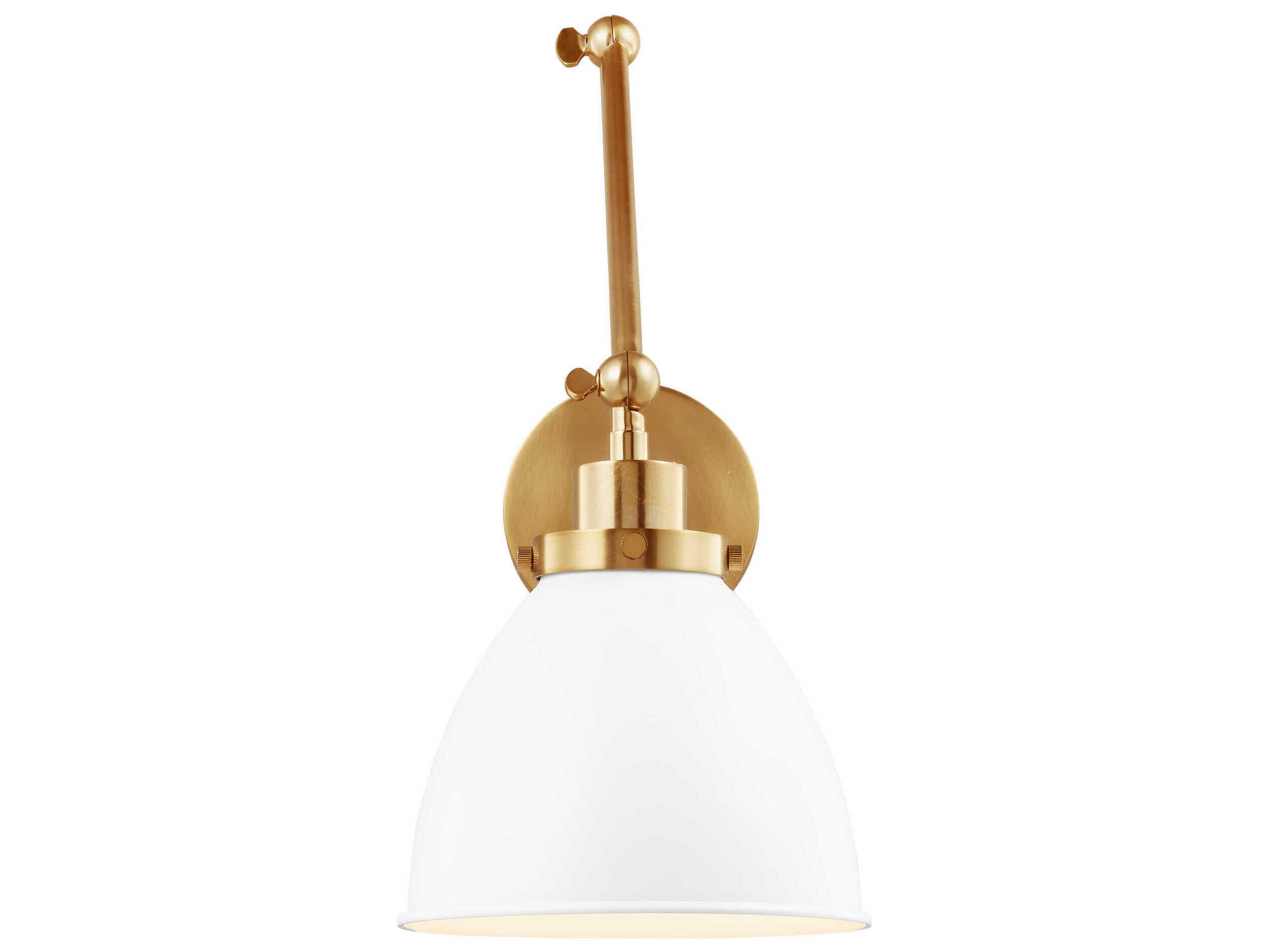 Visual Comfort Studio Wellfleet 1-Light Matte White Burnished Brass Swing Wall Sconce