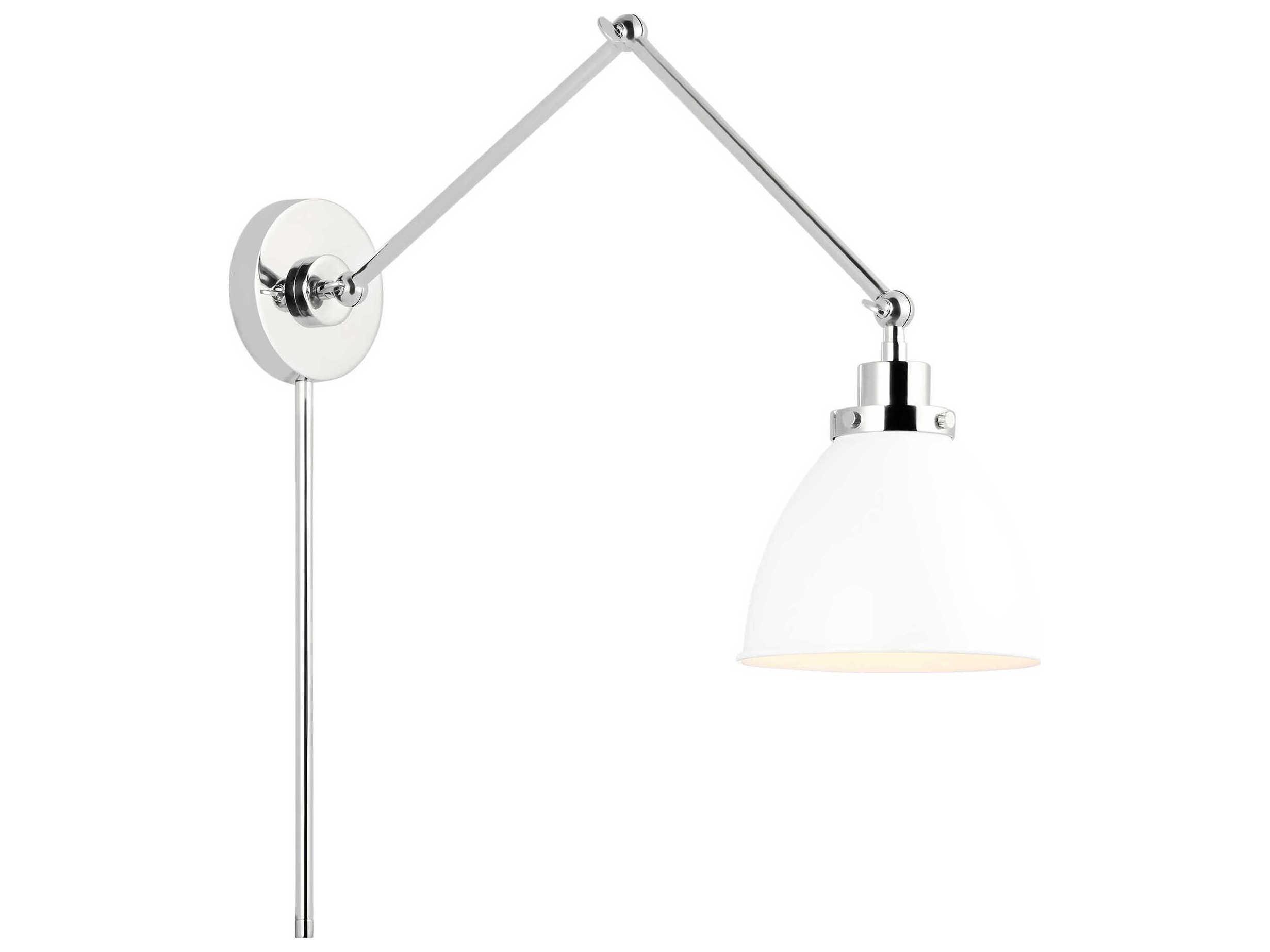 Visual Comfort Studio Wellfleet 1-Light Matte White Polished Nickel Swing Wall Sconce