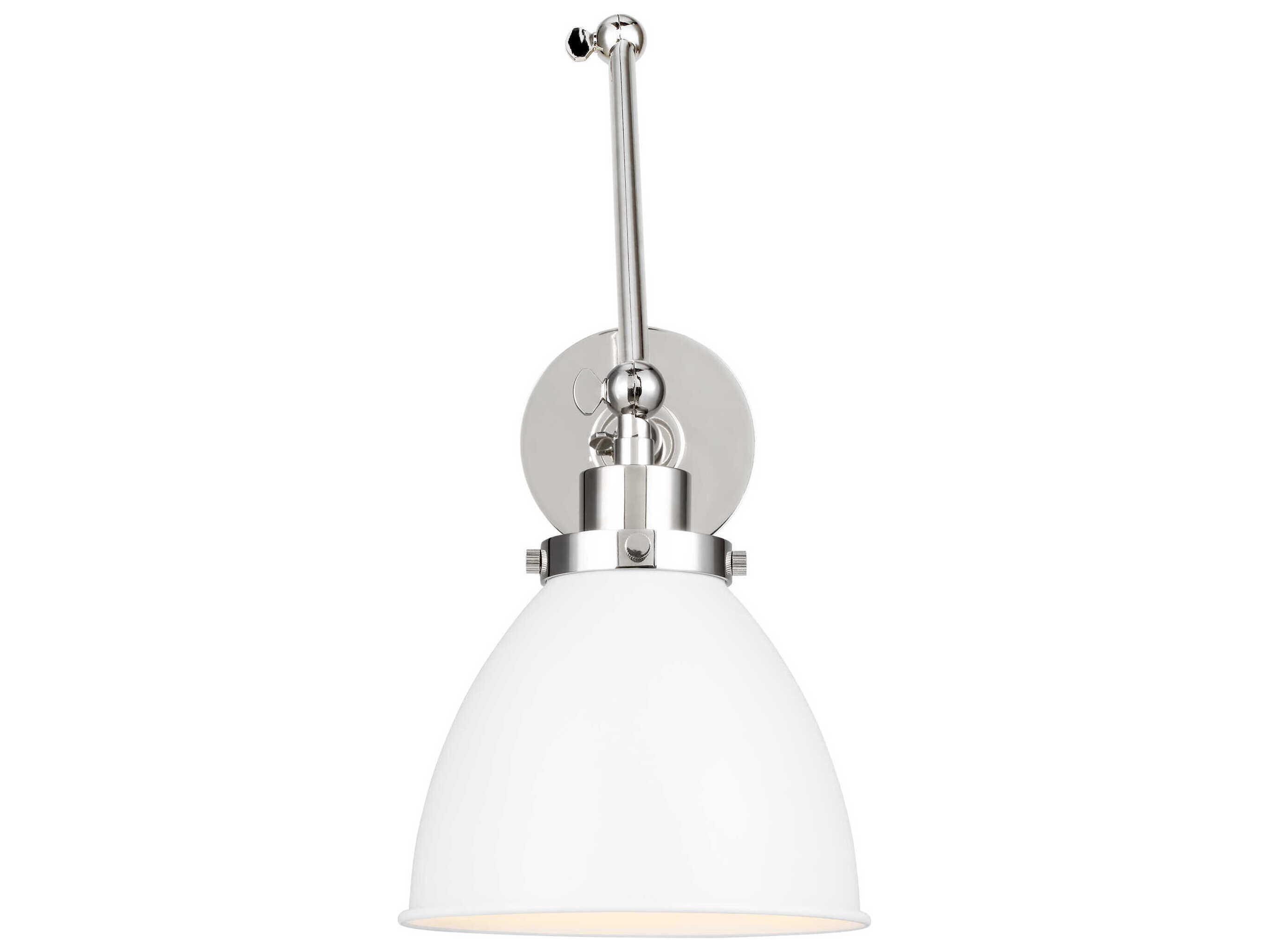 Visual Comfort Studio Wellfleet 1-Light Matte White Polished Nickel Swing Wall Sconce