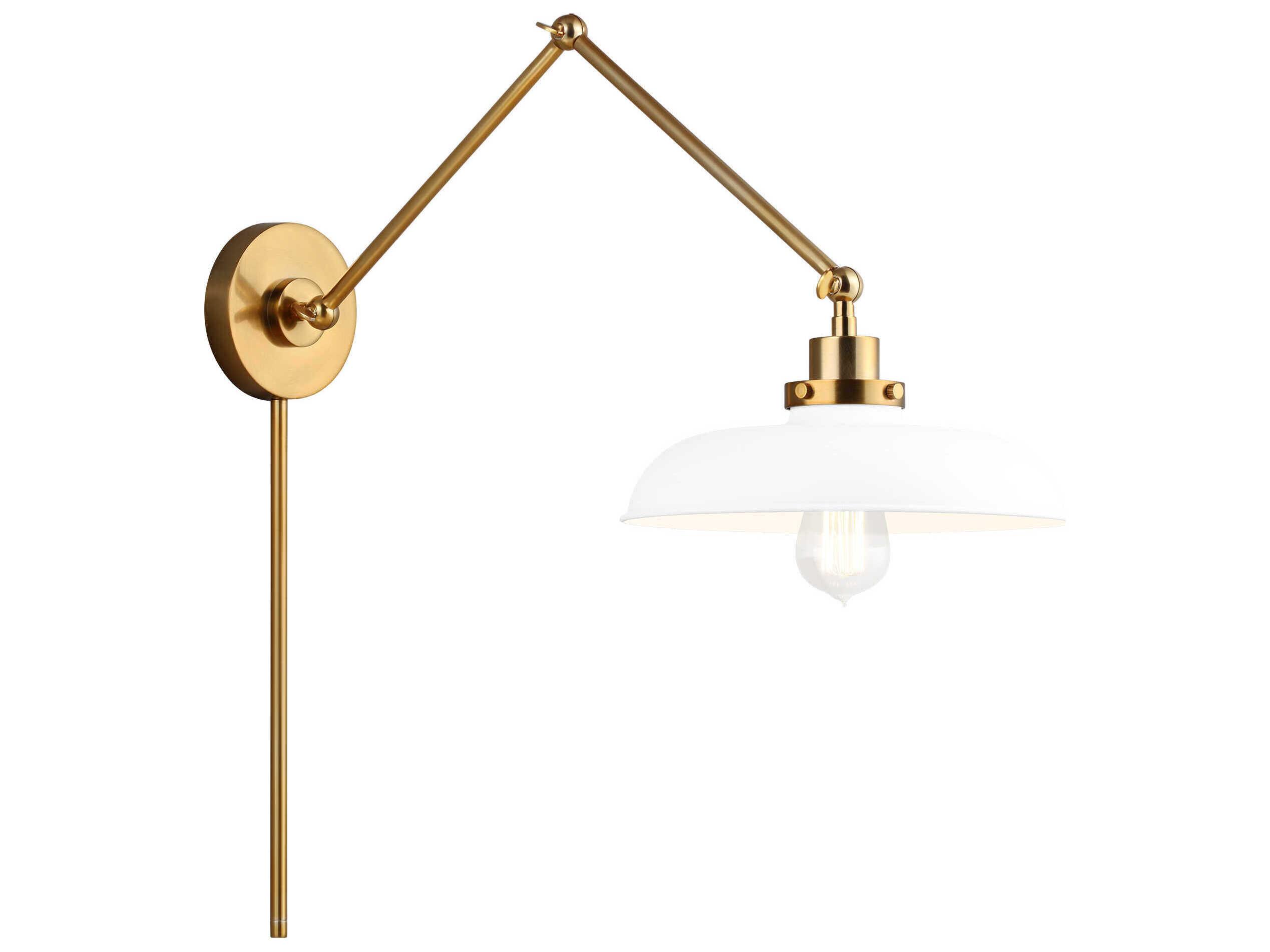 Visual Comfort Studio Wellfleet 1-Light Matte White Burnished Brass Swing Wall Sconce