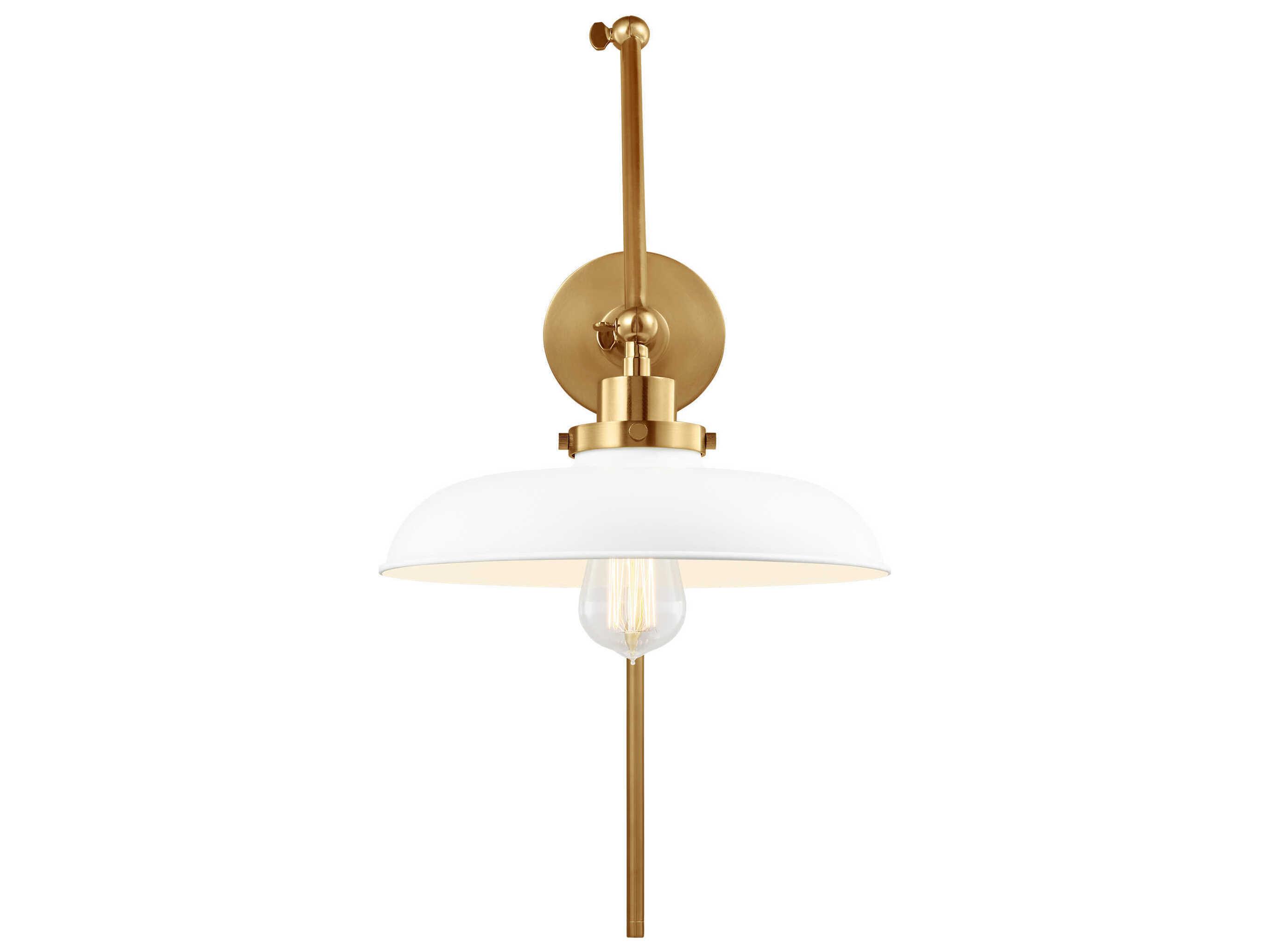 Visual Comfort Studio Wellfleet 1-Light Matte White Burnished Brass Swing Wall Sconce
