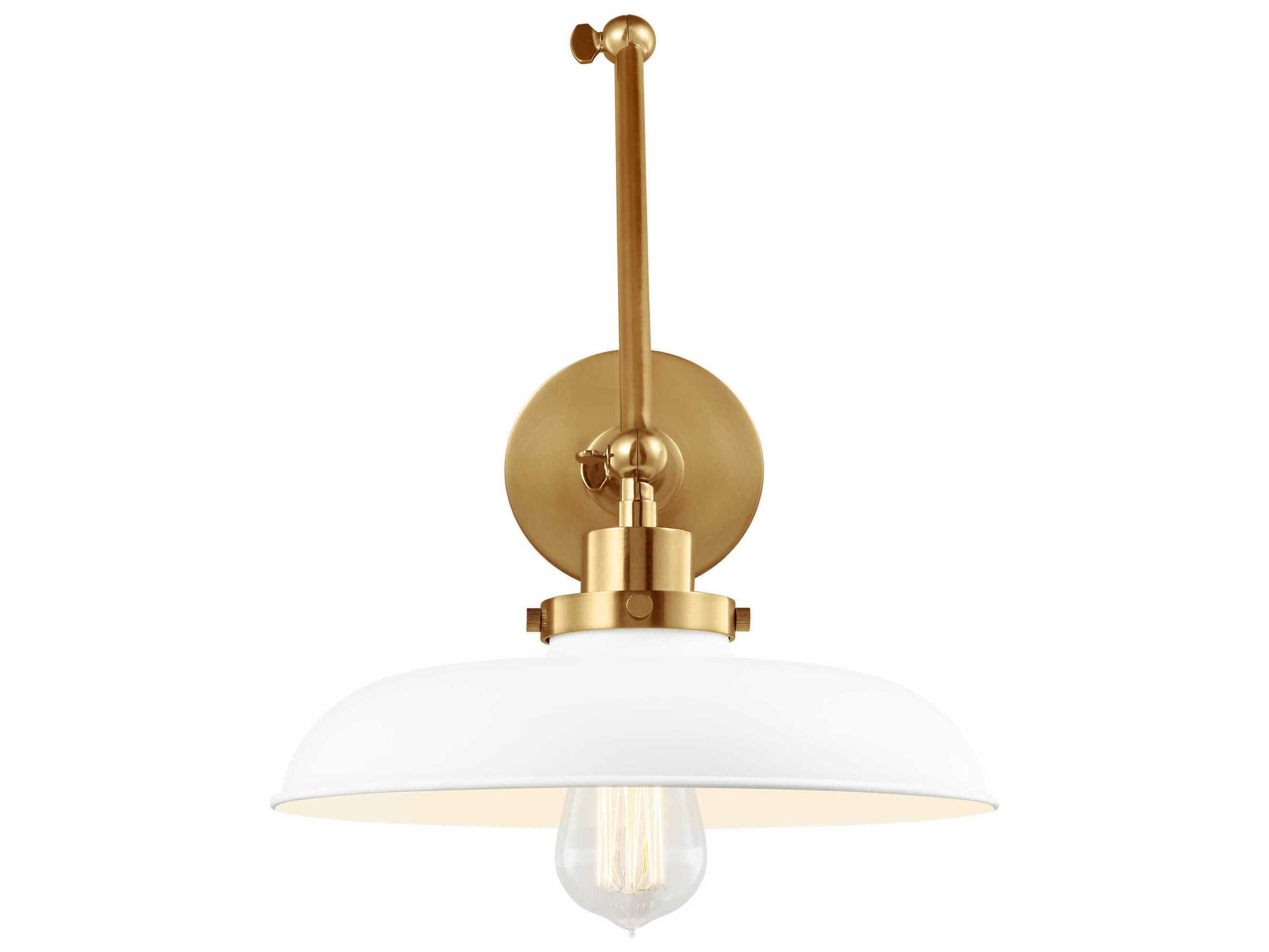 Visual Comfort Studio Wellfleet 1-Light Matte White Burnished Brass Swing Wall Sconce