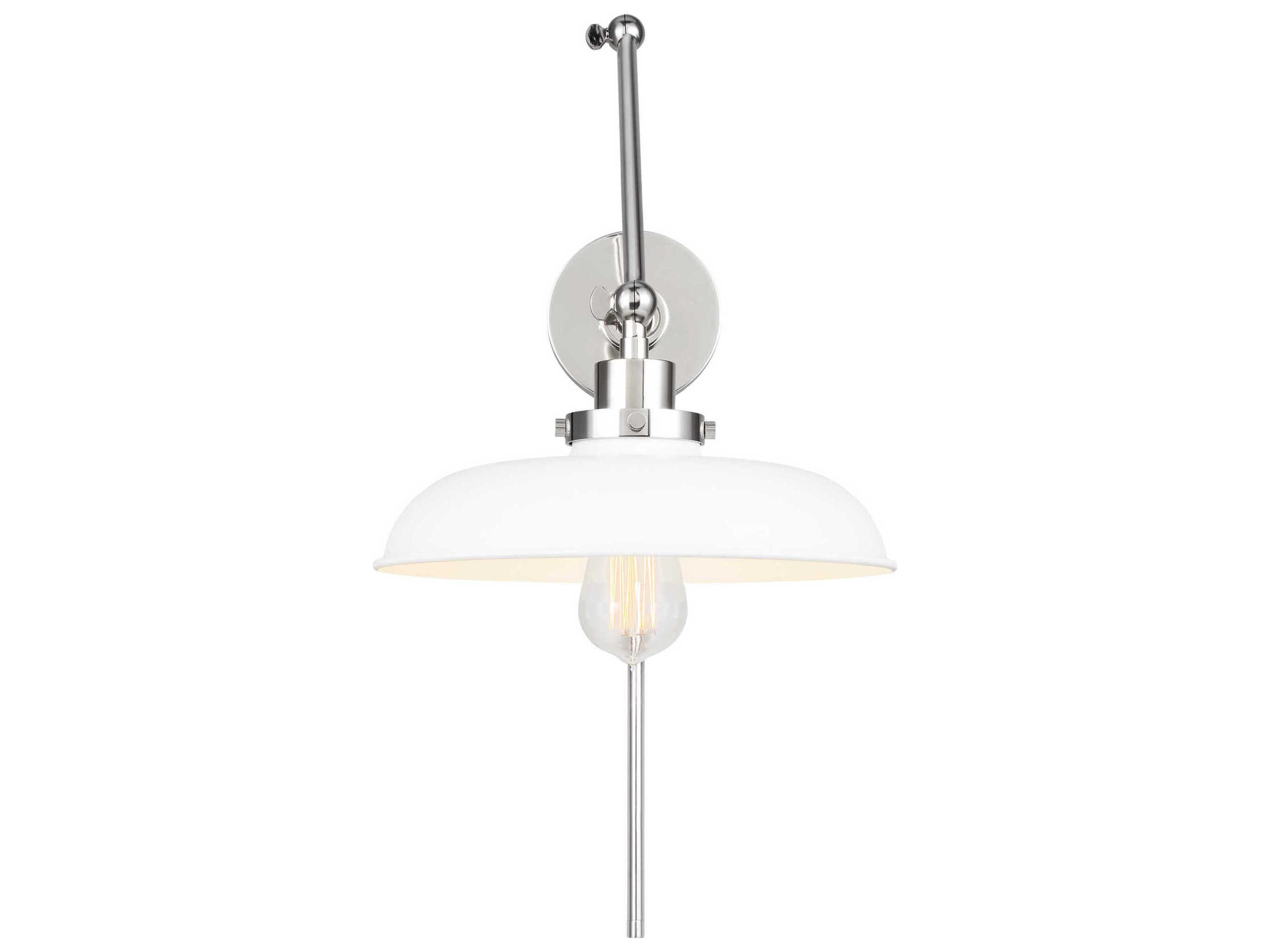 Visual Comfort Studio Wellfleet 1-Light Matte White Polished Nickel Swing Wall Sconce