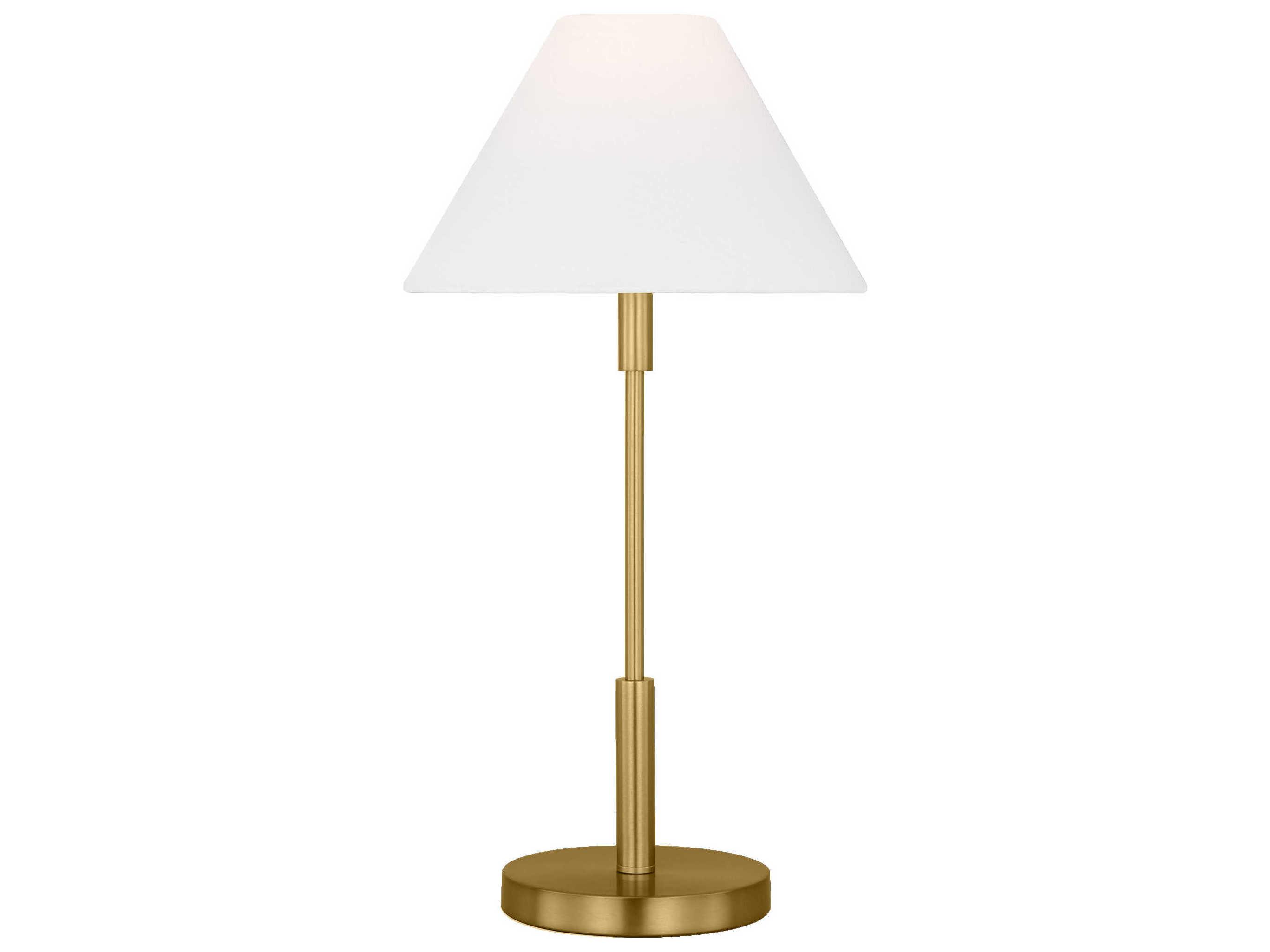 Visual Comfort Studio Porteau Satin Brass White Linen Table Lamp