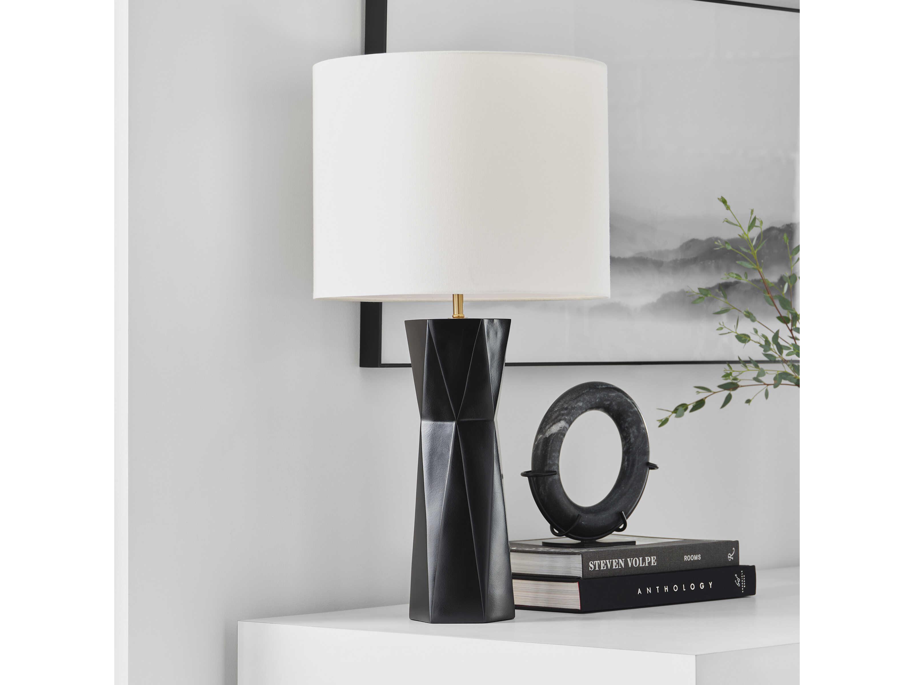 Visual Comfort Studio Fernwood Gloss Black White Linen Buffet Lamp