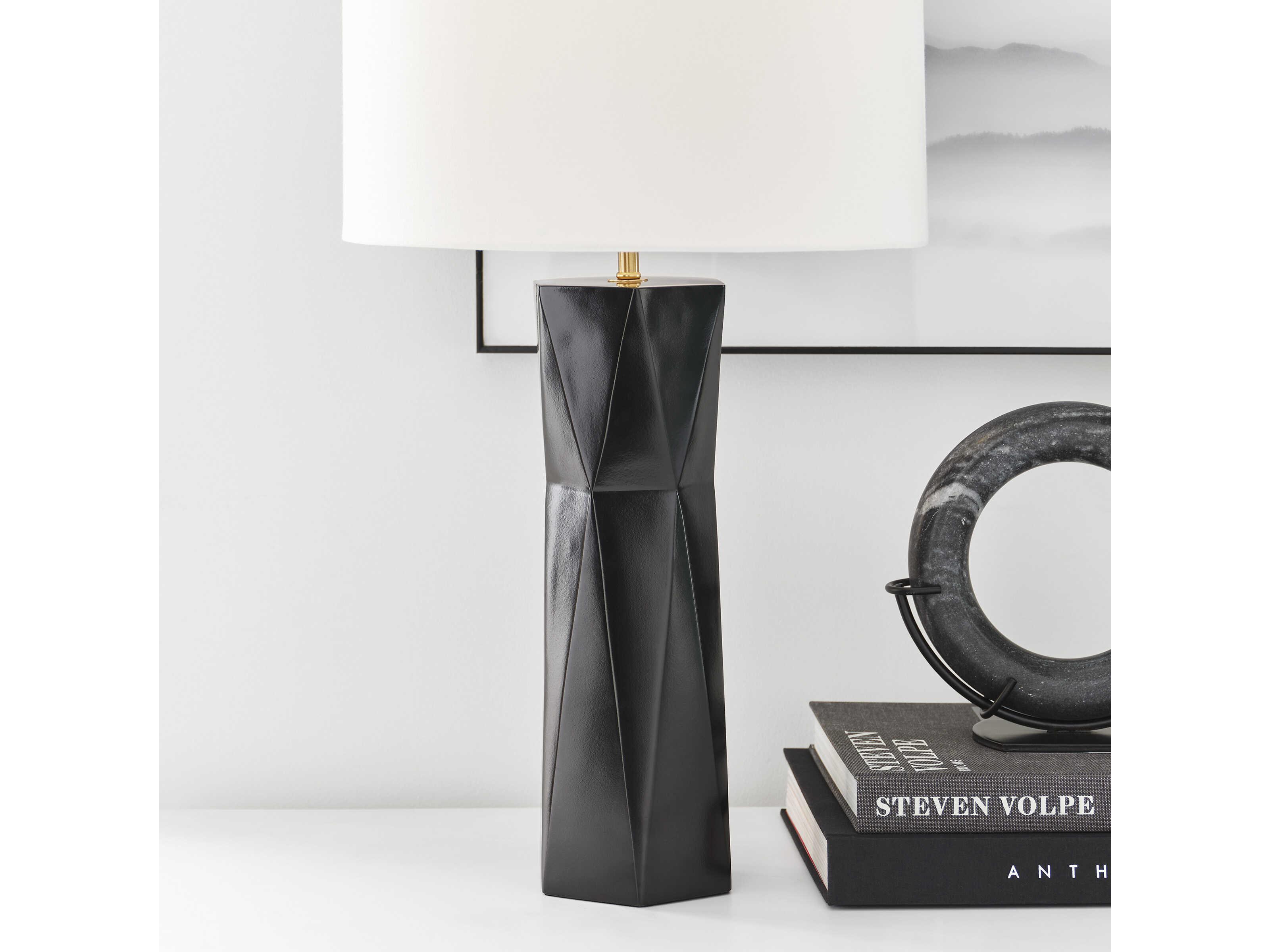 Visual Comfort Studio Fernwood Gloss Black White Linen Buffet Lamp
