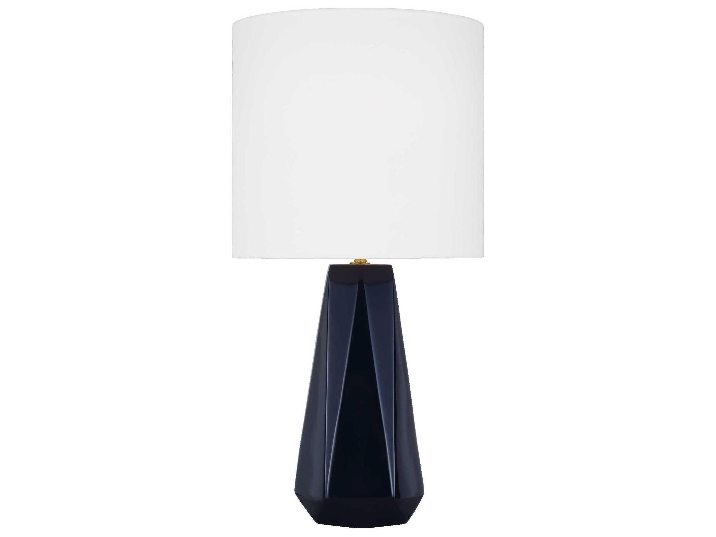 Visual Comfort Studio Moresby Gloss Navy White Linen Blue Table Lamp