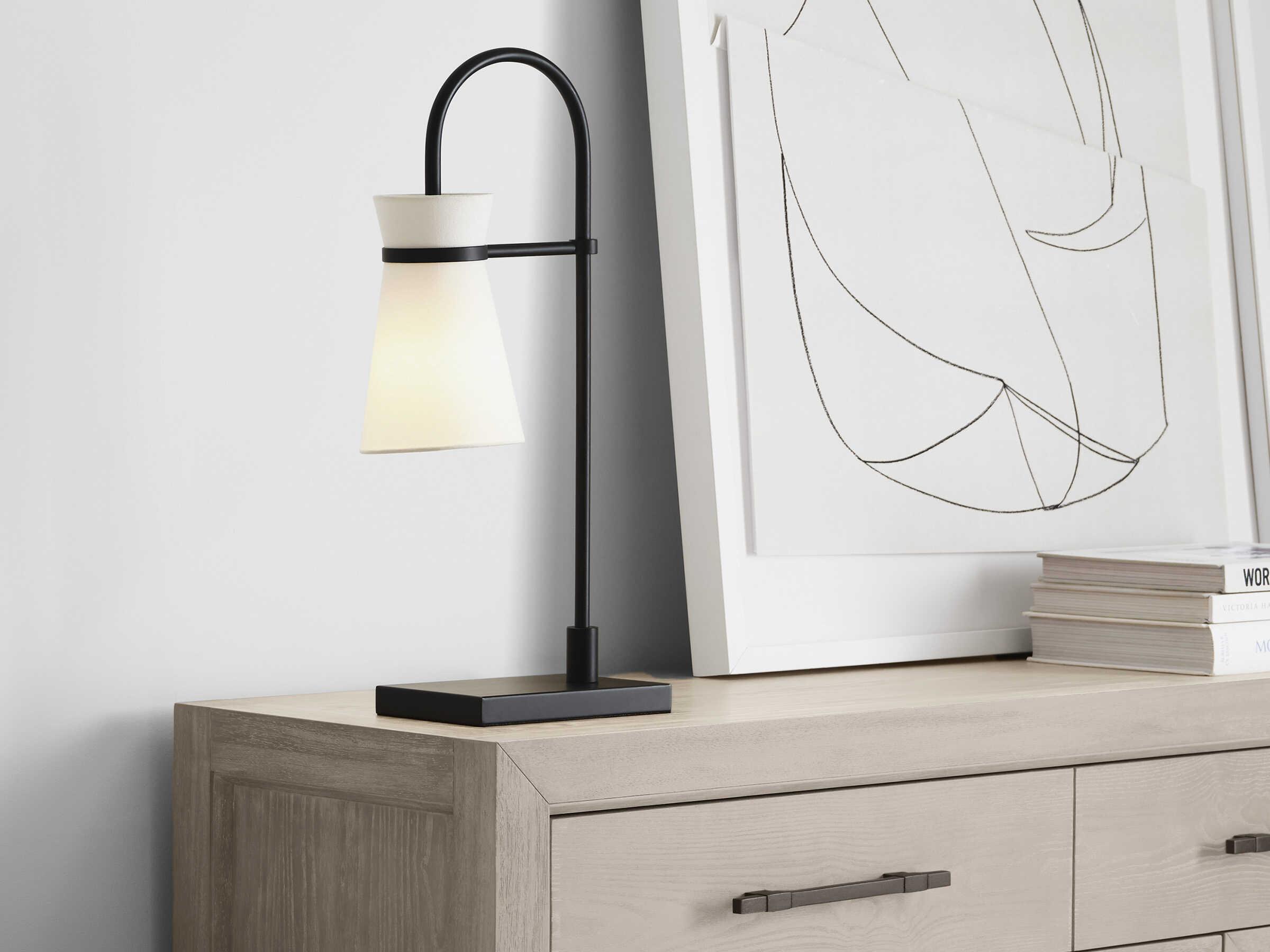 Visual Comfort Studio Binx Midnight Black White Linen Desk Lamp