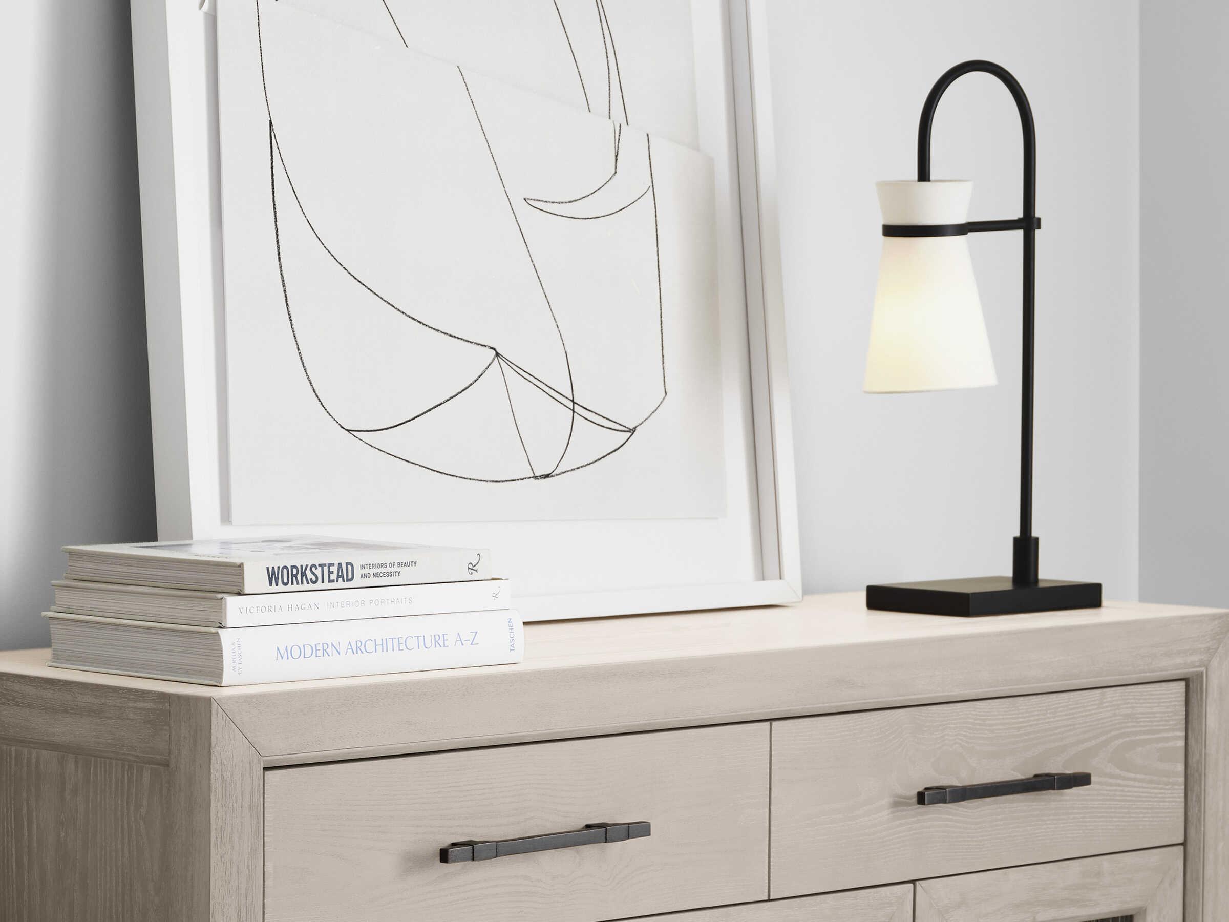 Visual Comfort Studio Binx Midnight Black White Linen Desk Lamp