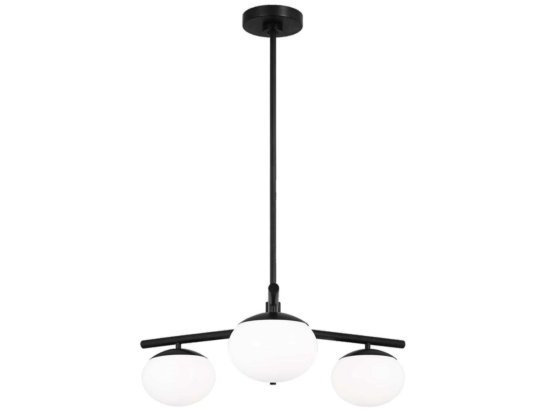 Visual Comfort Studio Lune 3-Light Aged Iron Black Globe Chandelier