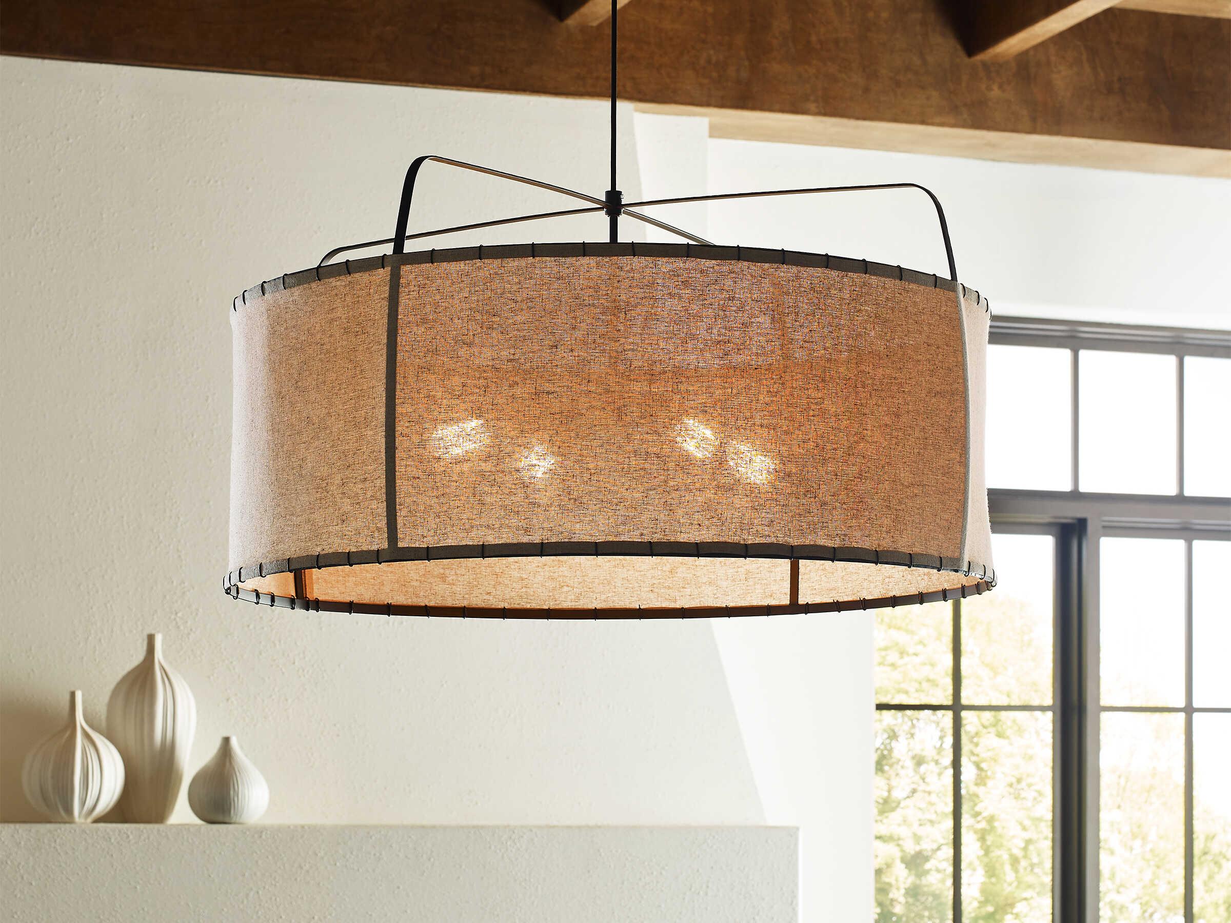Visual Comfort Studio Dunne 4-Light Aged Iron Black Drum Pendant