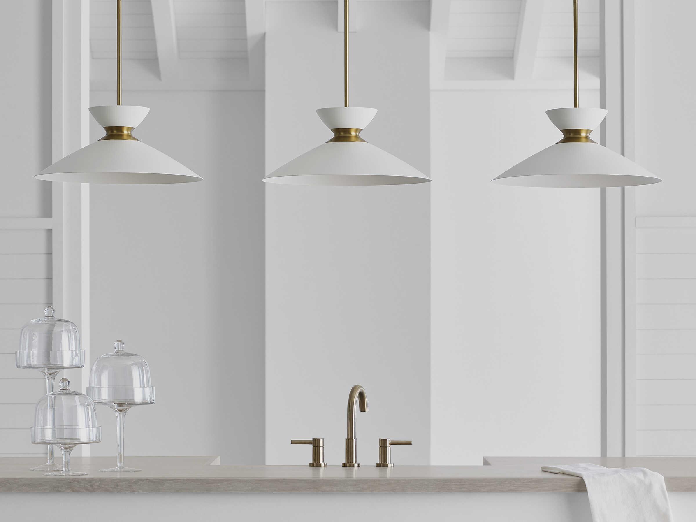 Visual Comfort Studio Heath 1-Light Matte White Burnished Brass Pendant