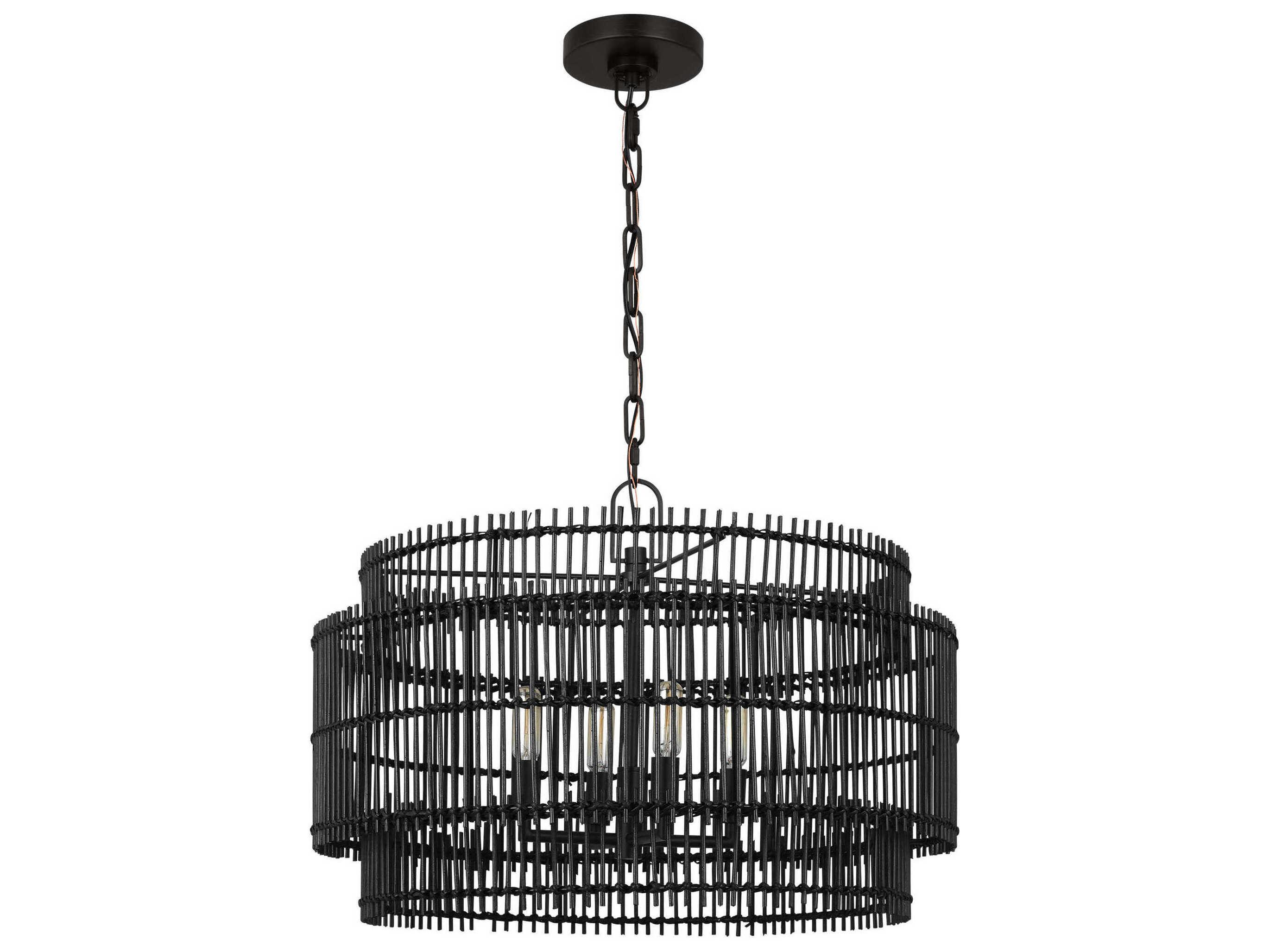 Visual Comfort Studio Elio 4-Light Aged Iron Black Drum Chandelier