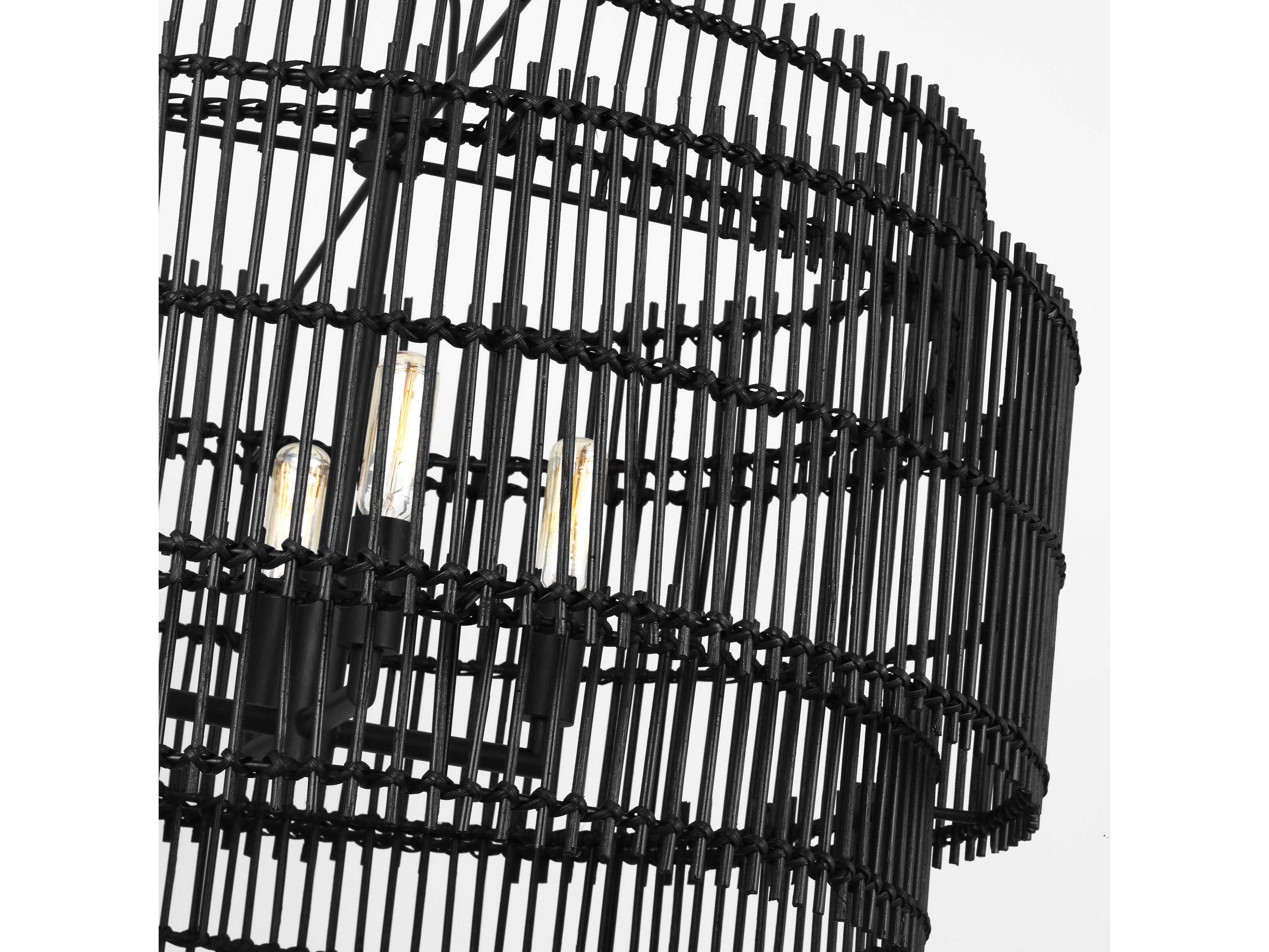 Visual Comfort Studio Elio 4-Light Aged Iron Black Drum Chandelier