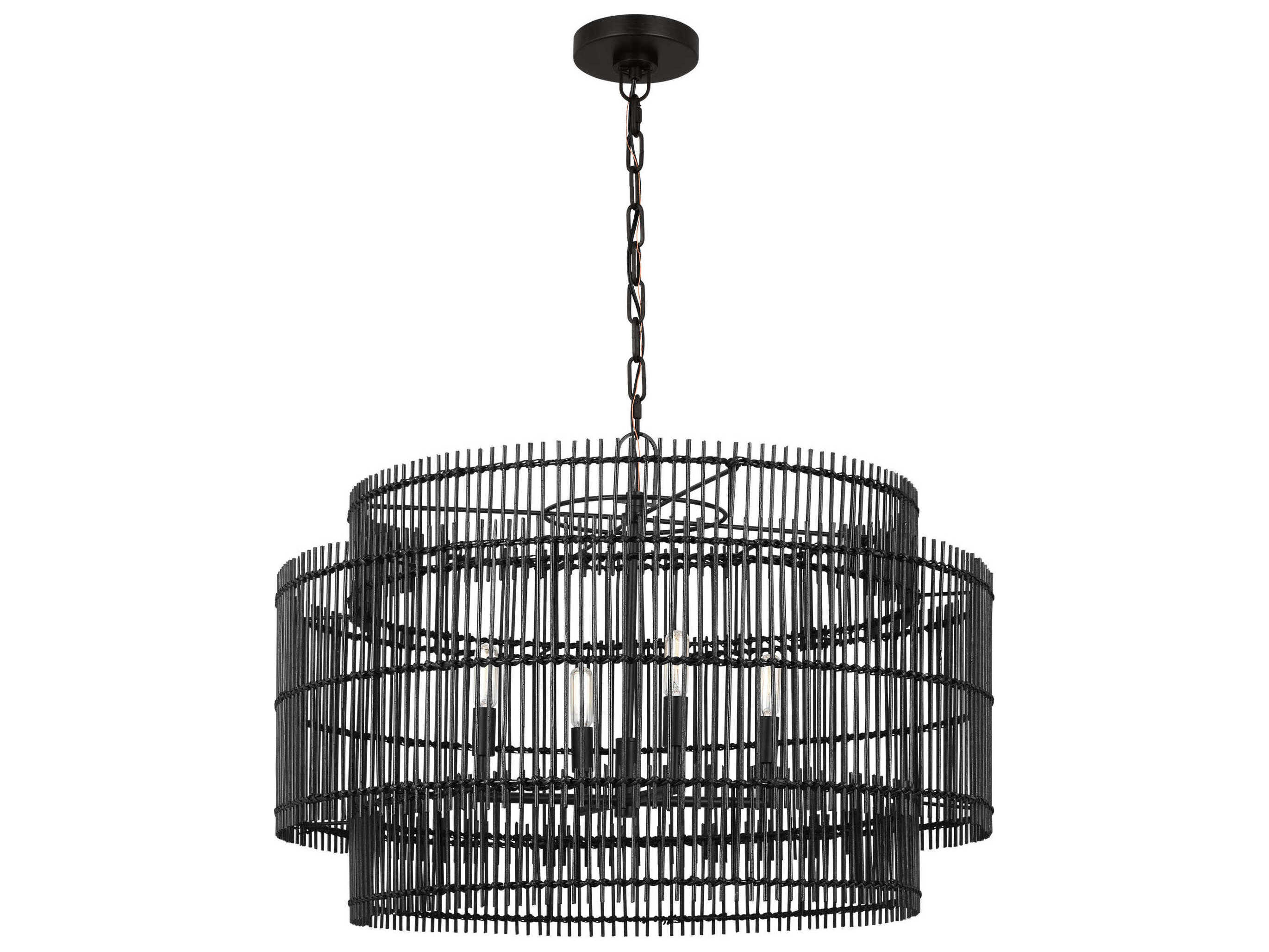 Visual Comfort Studio Elio 4-Light Aged Iron Black Drum Chandelier