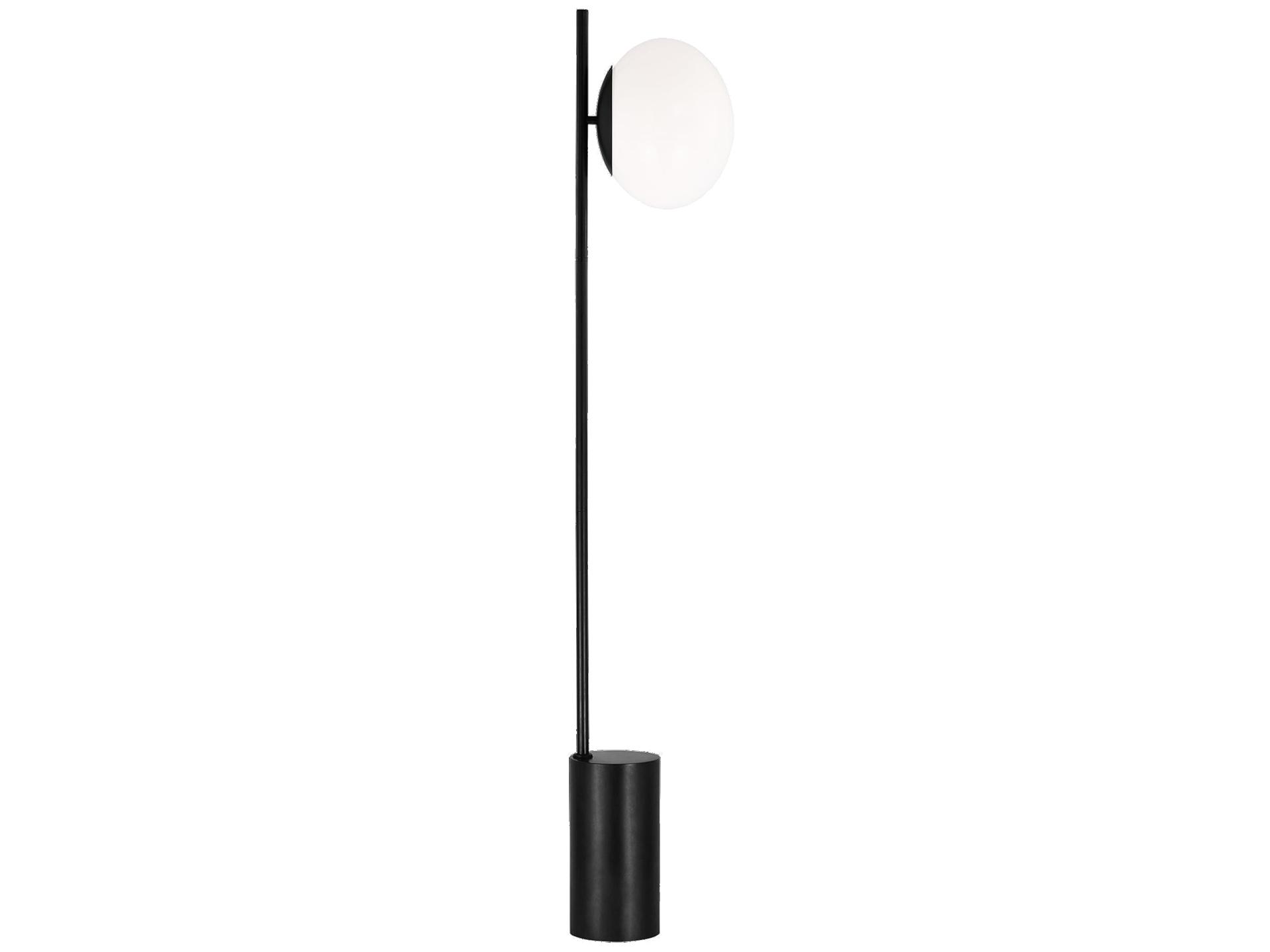 Visual Comfort Studio Lune Aged Iron Milk White Glass Black Floor Lamp