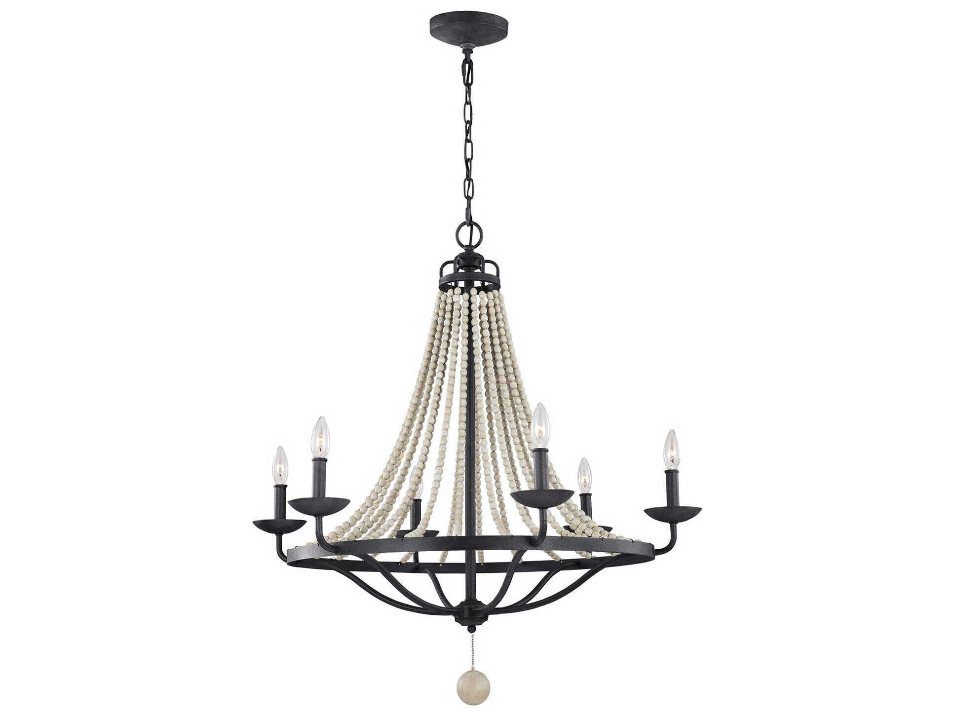 Visual Comfort Studio Nori 6-Light Dark Weathered Zinc Driftwood Grey Candelabra Chandelier