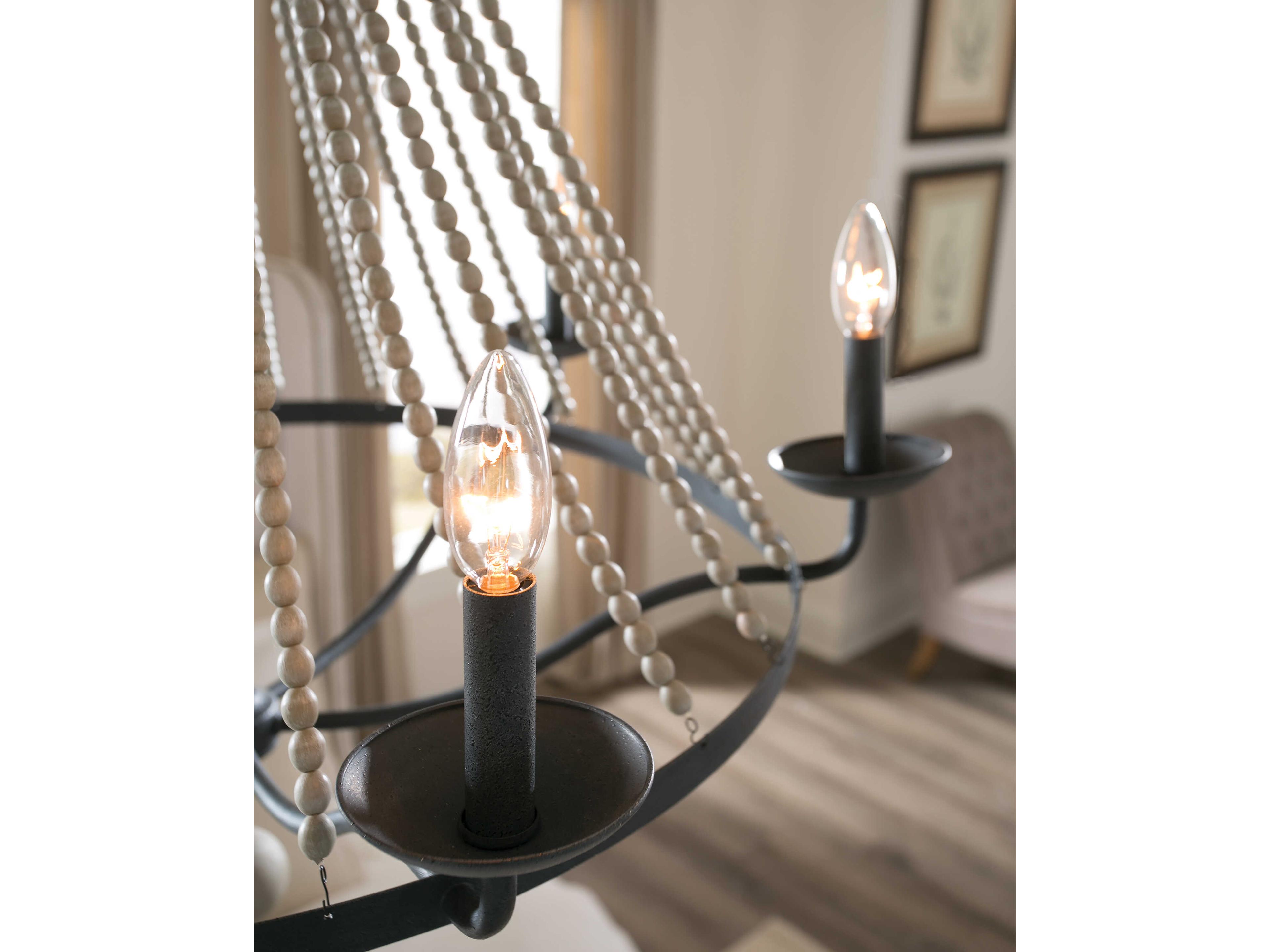 Visual Comfort Studio Nori 6-Light Dark Weathered Zinc Driftwood Grey Candelabra Chandelier