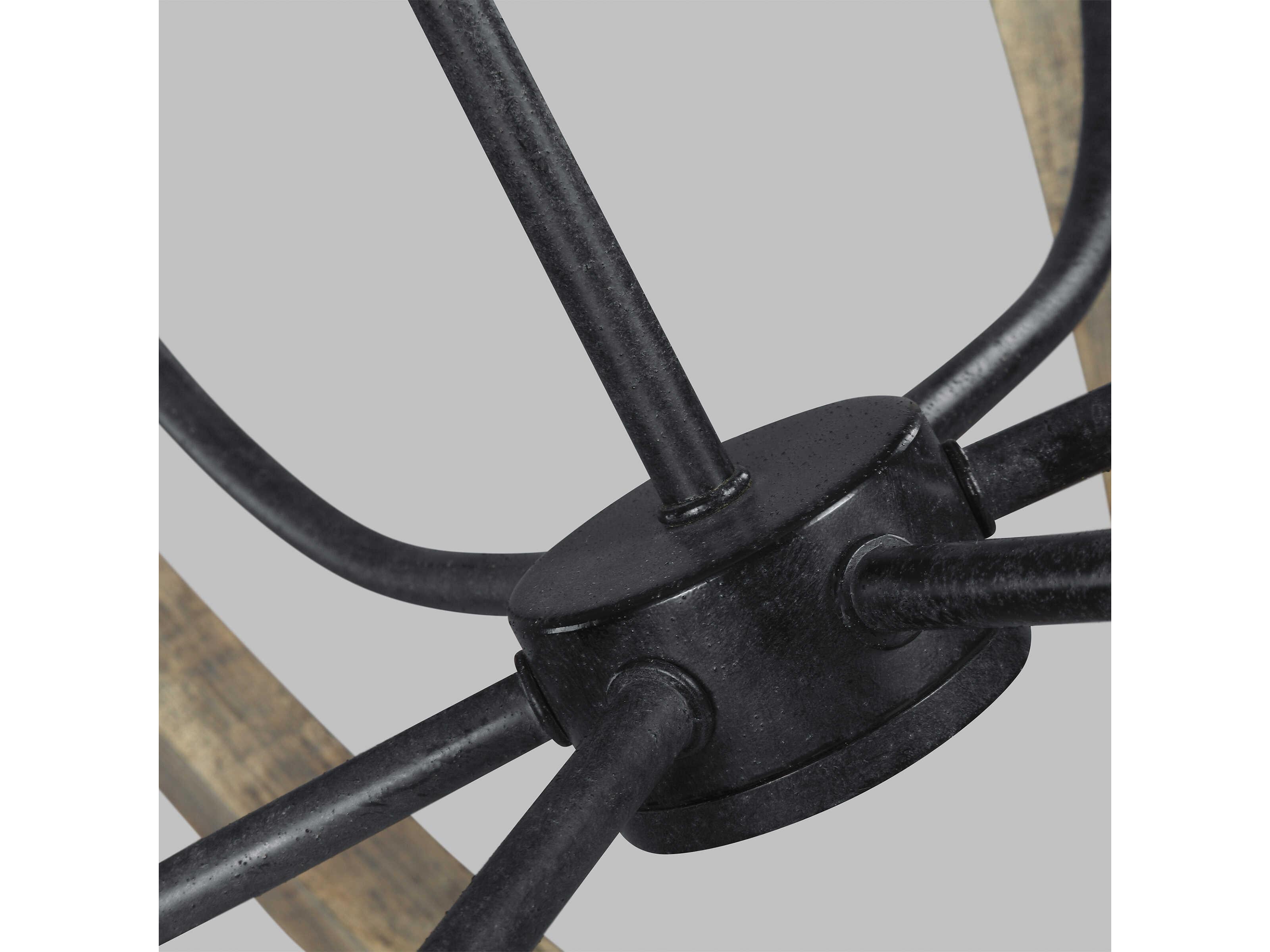 Visual Comfort Studio Allier 6-Light Weathered Oak Wood Antique Forged Iron Brown Globe Pendant