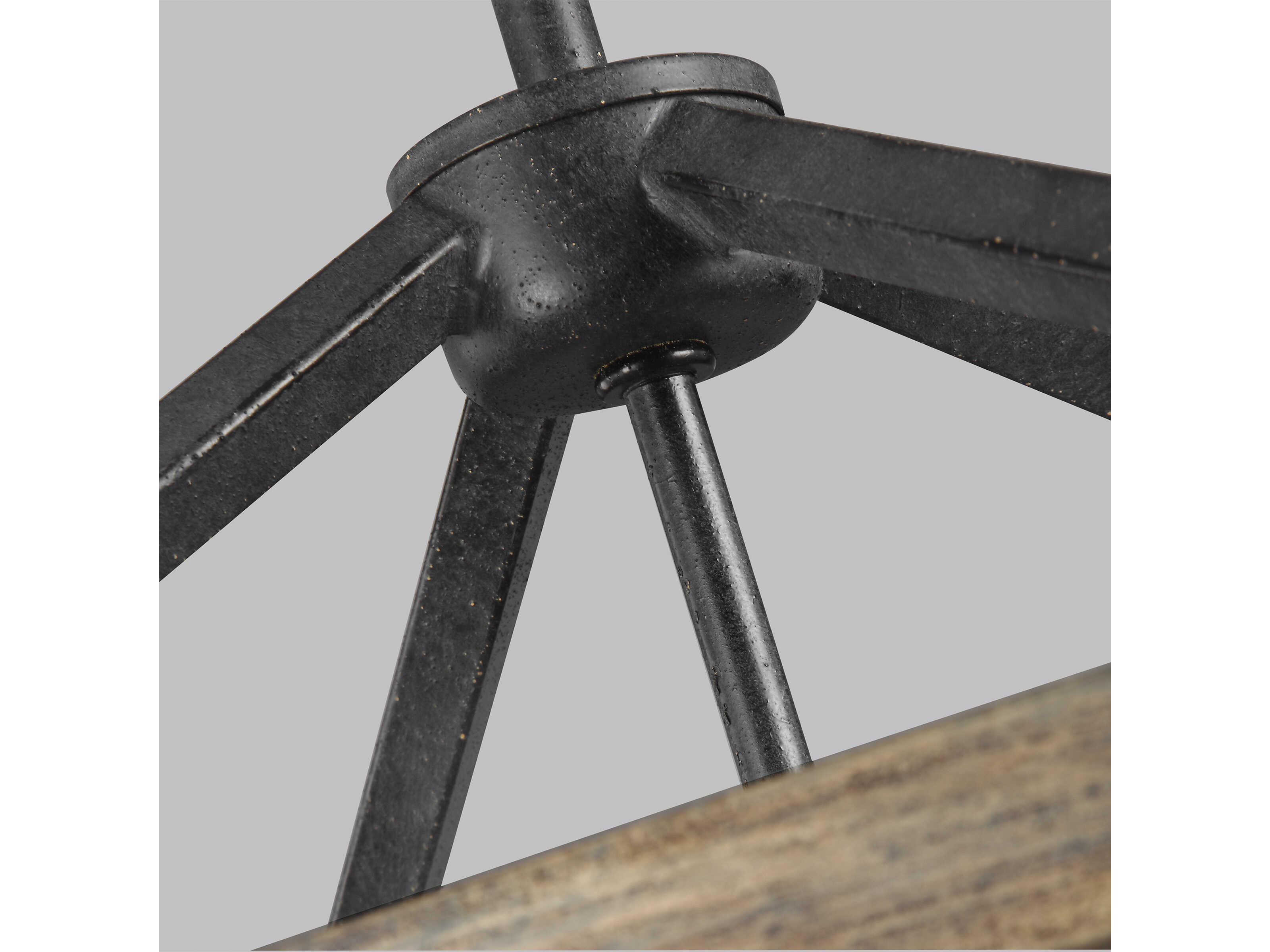 Visual Comfort Studio Gannet 4-Light Weathered Oak Wood Antique Forged Iron Brown Candelabra Chandelier