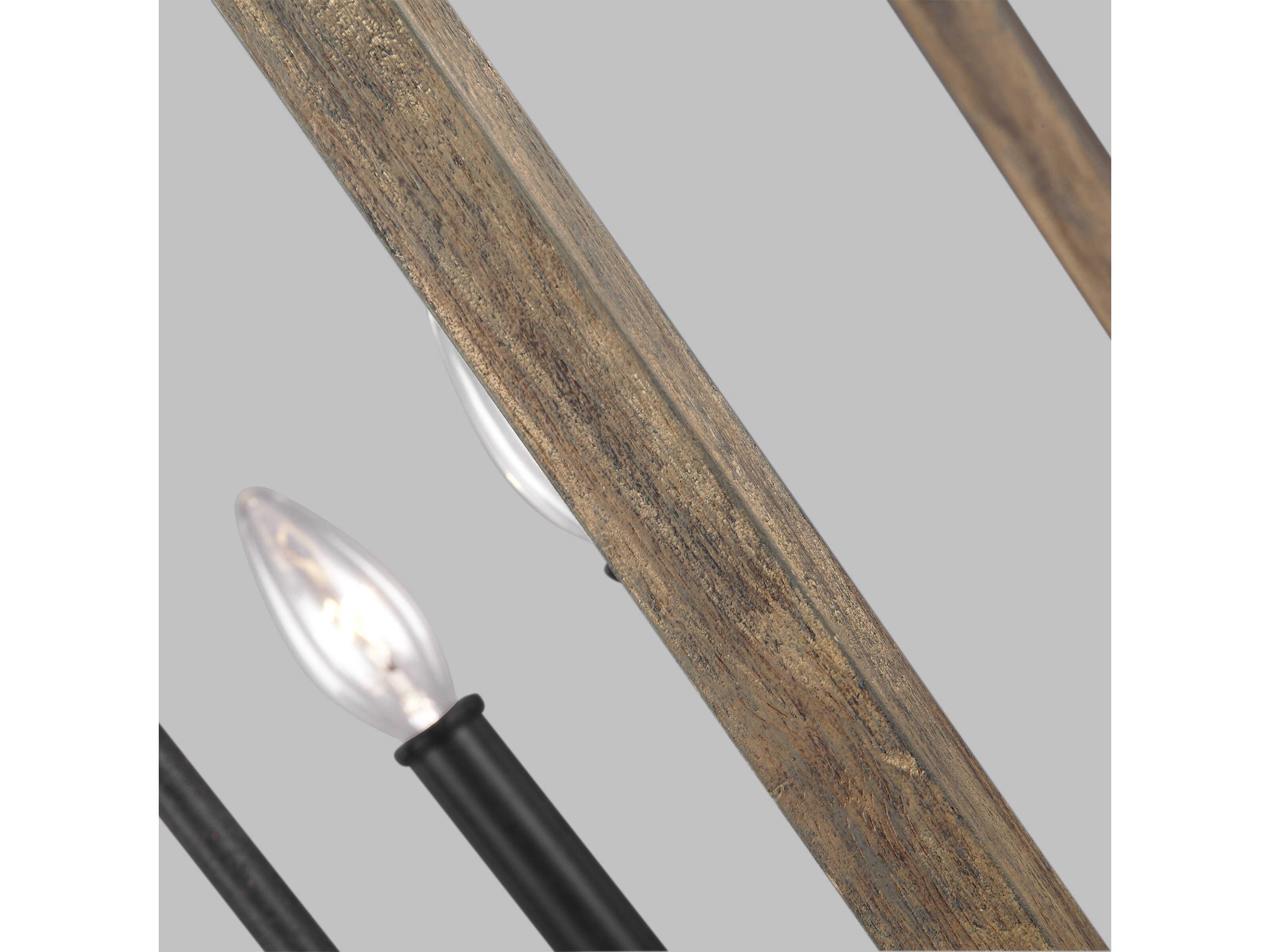 Visual Comfort Studio Gannet 4-Light Weathered Oak Wood Antique Forged Iron Brown Candelabra Chandelier