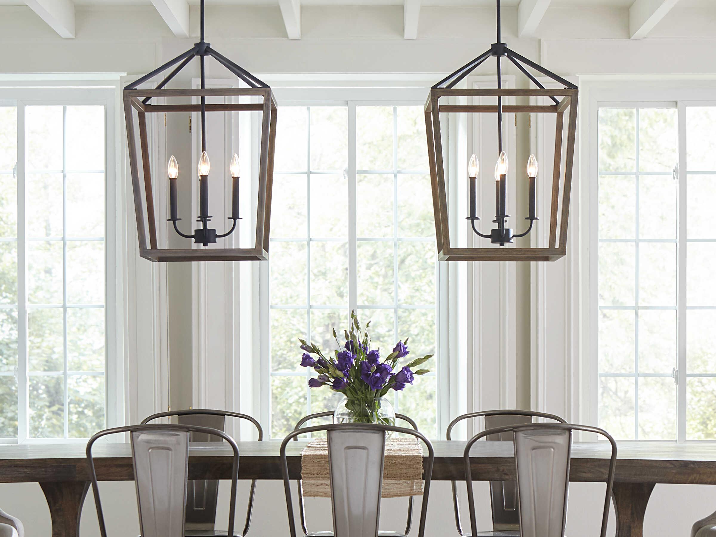 Visual Comfort Studio Gannet 4-Light Weathered Oak Wood Antique Forged Iron Brown Candelabra Chandelier