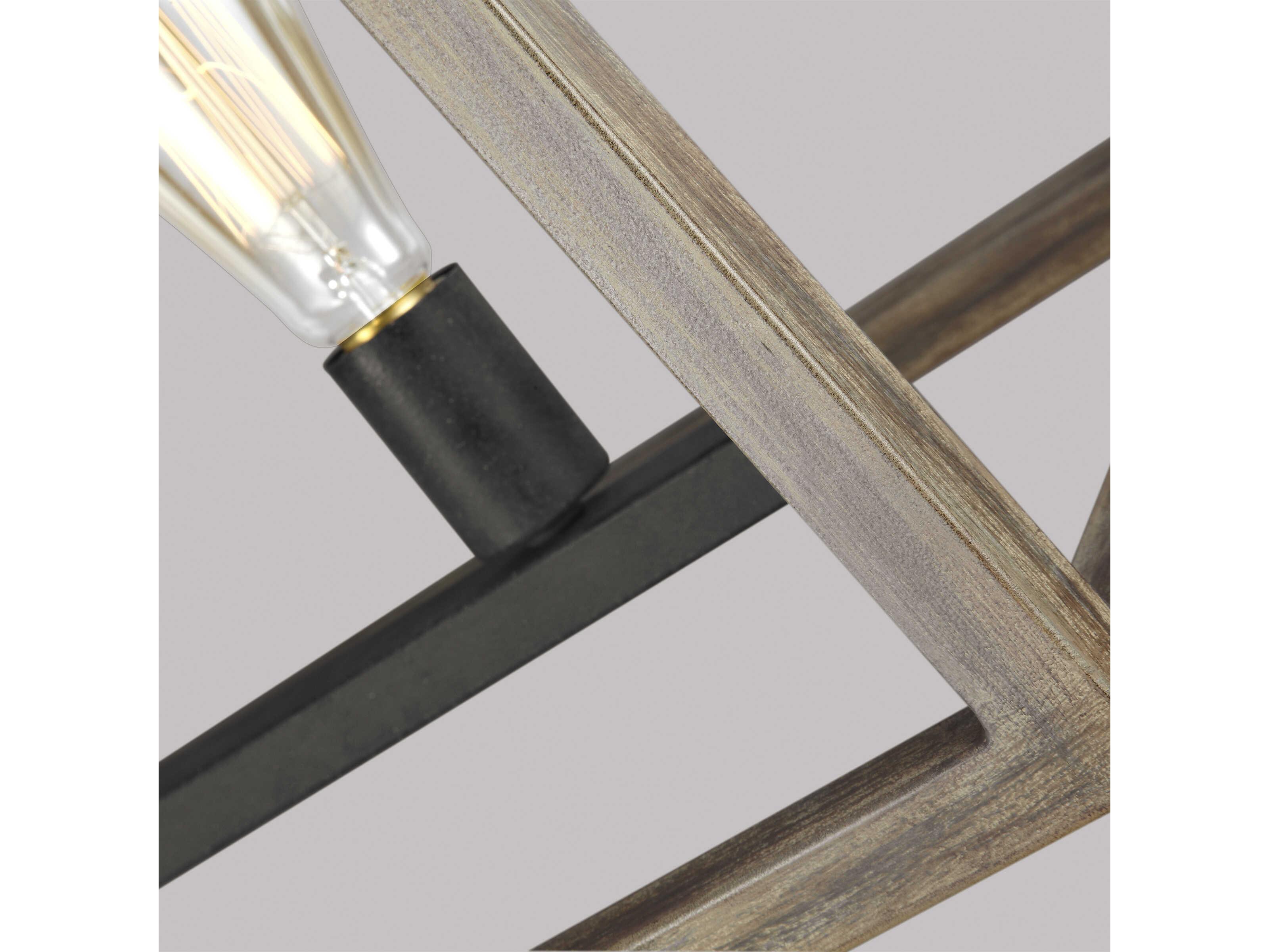 Visual Comfort Studio Gannet 5-Light Weathered Oak Wood Antique Forged Iron Brown Linear Island Pendant