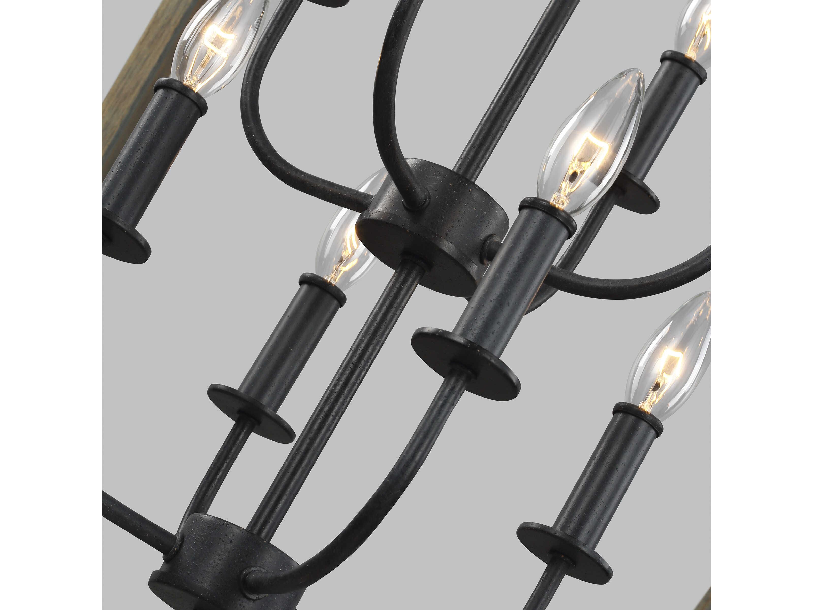Visual Comfort Studio Gannet 8-Light Weathered Oak Wood Antique Forged Iron Brown Candelabra Chandelier