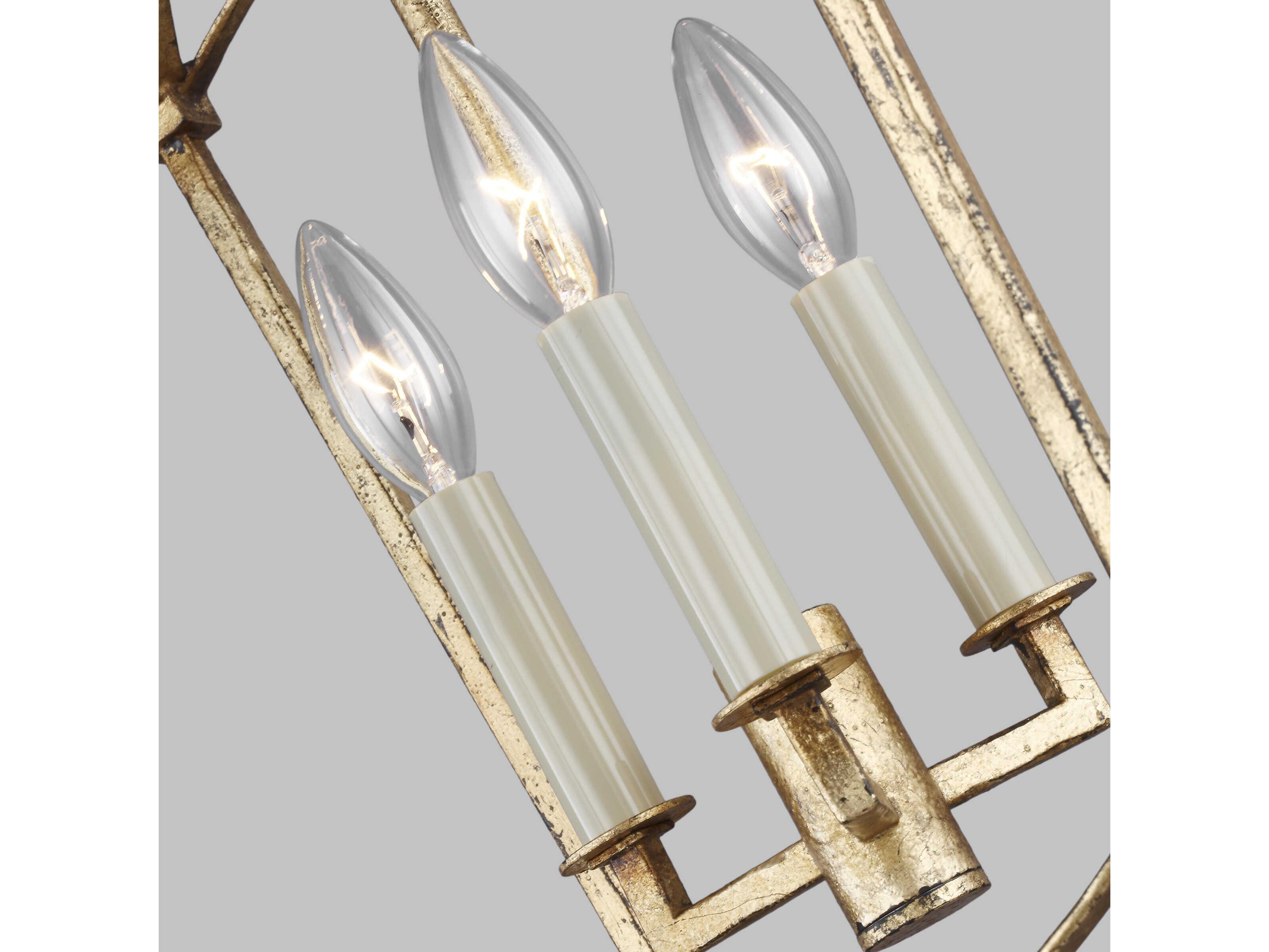 Visual Comfort Studio Thayer 3-Light Antique Gild Gold Candelabra Lantern Chandelier