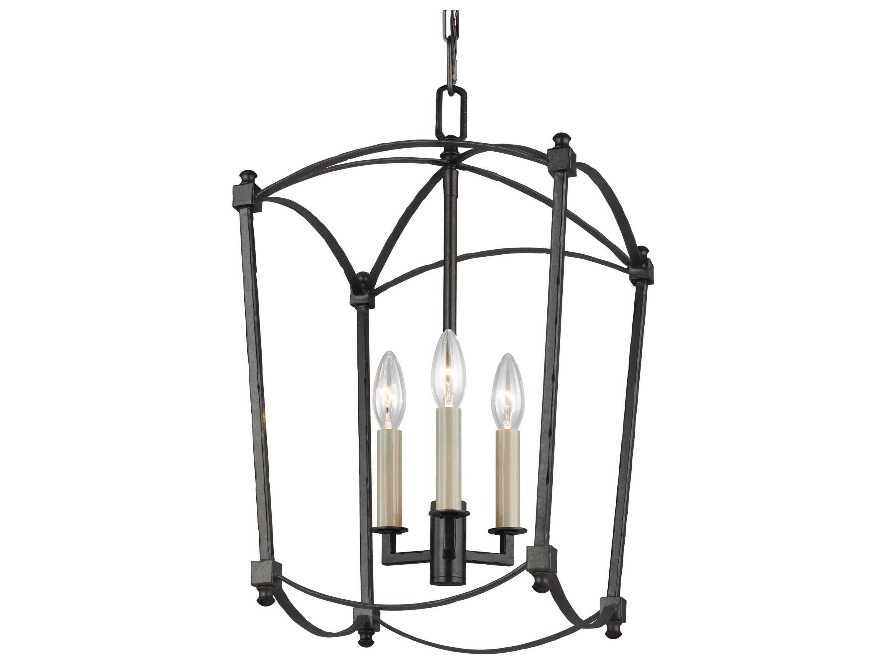 Visual Comfort Studio Thayer 3-Light Smith Steel Candelabra Lantern Chandelier