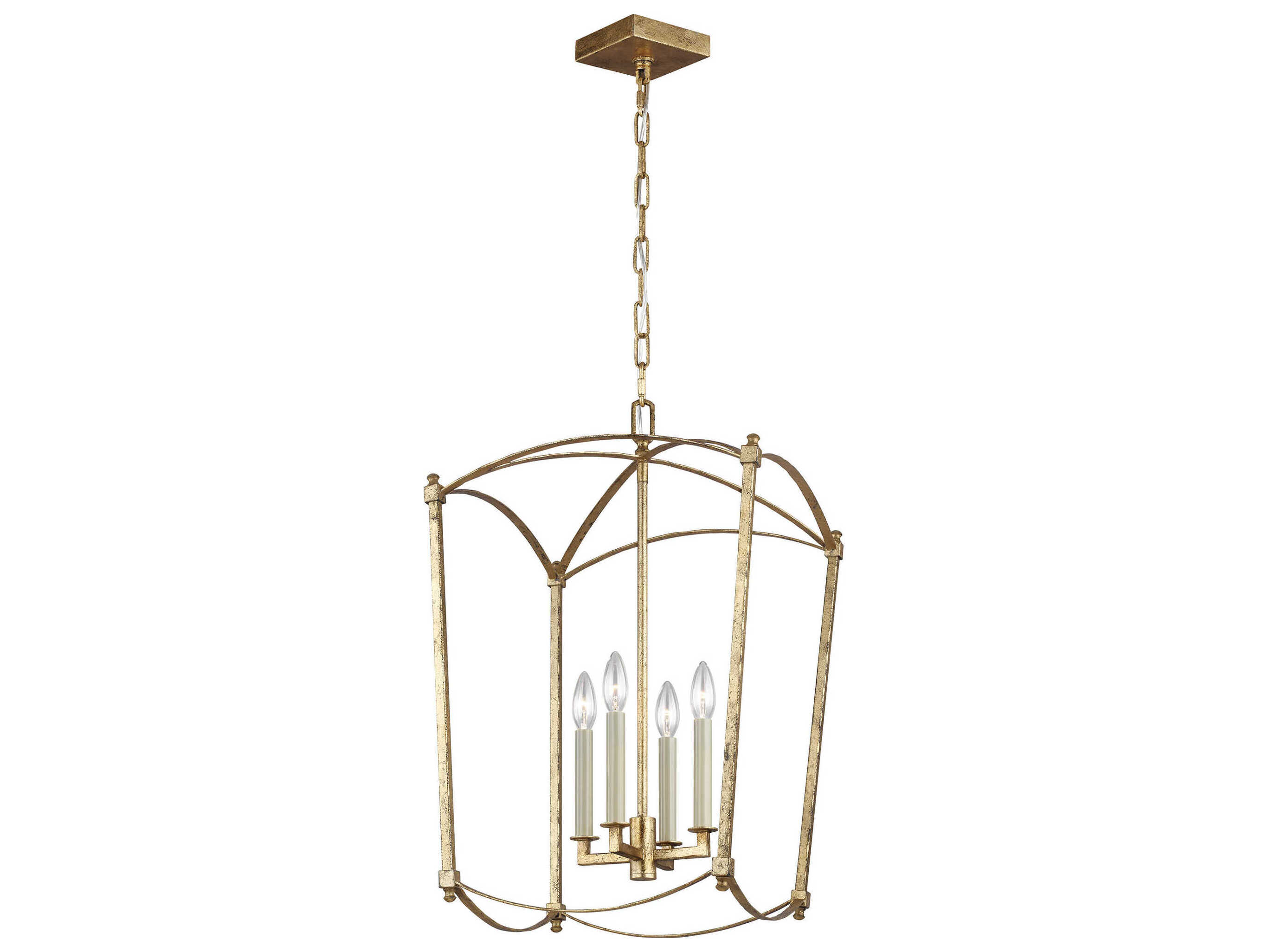 Visual Comfort Studio Thayer 4-Light Antique Gild Gold Candelabra Lantern Chandelier