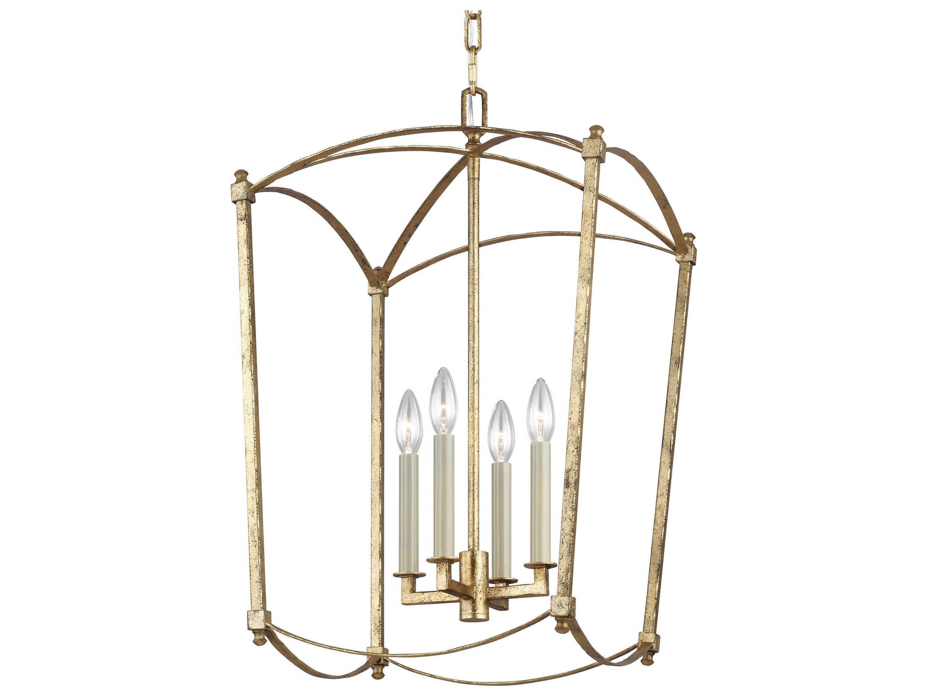 Visual Comfort Studio Thayer 4-Light Antique Gild Gold Candelabra Lantern Chandelier